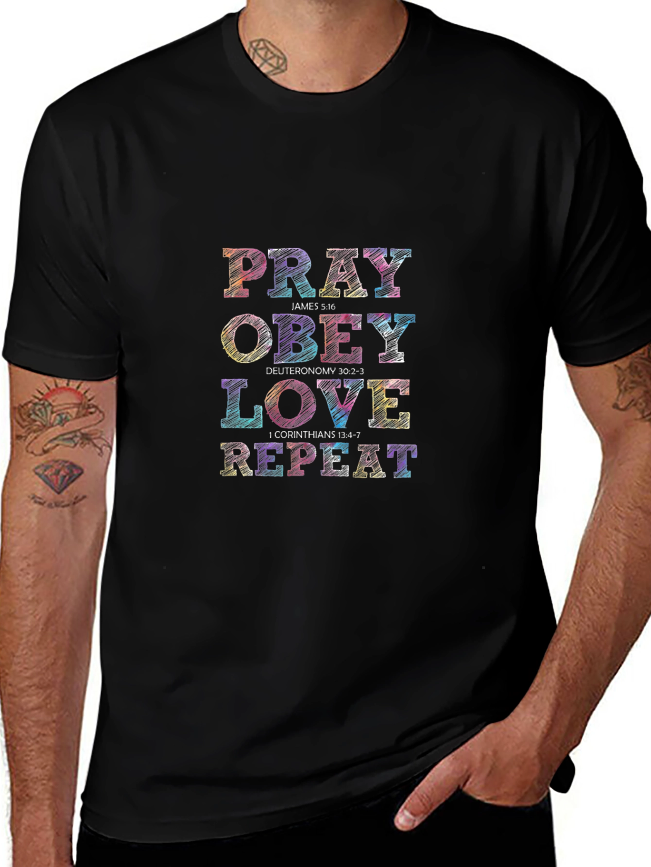 Pray Obey Love Repeat Graphic T-Shirt