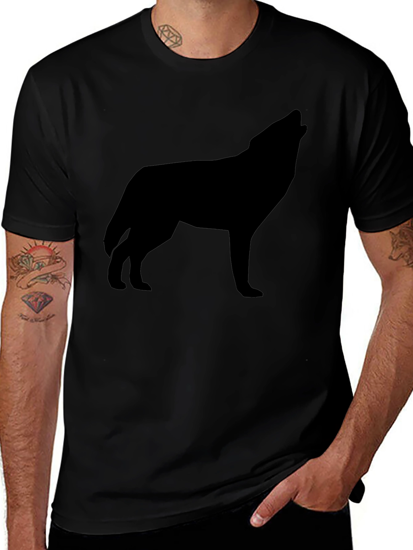 Mens Black Wolf Silhouette Graphic T-Shirt