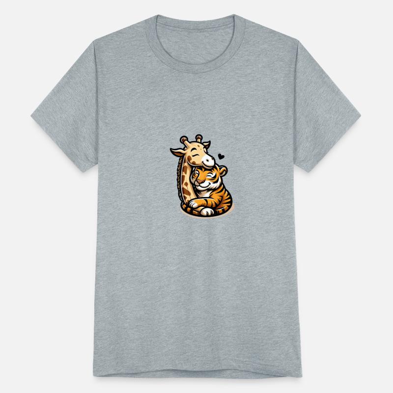 Cuddling Giraffe And Tiger In Love