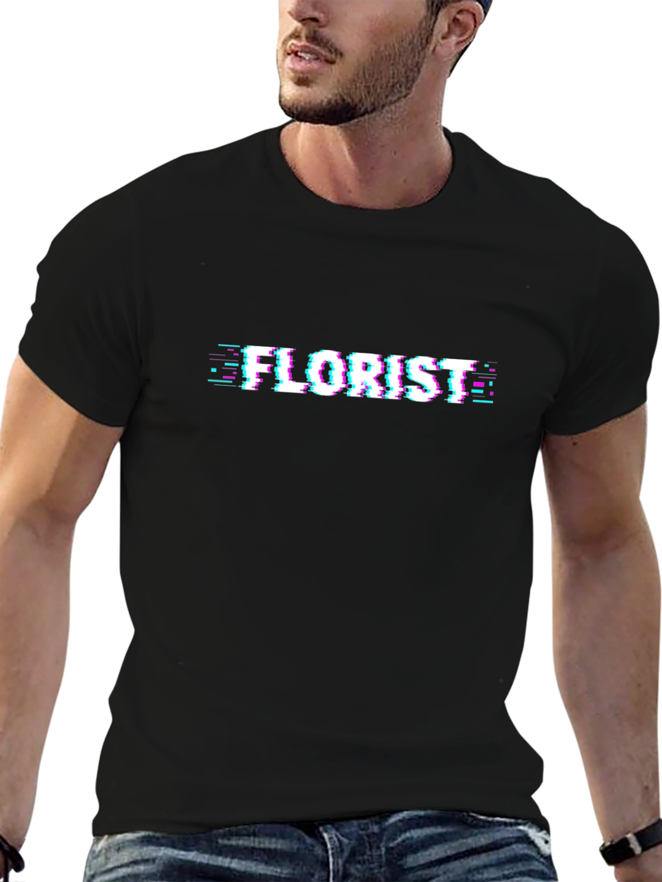 Florist Glitch Style Black T-Shirt
