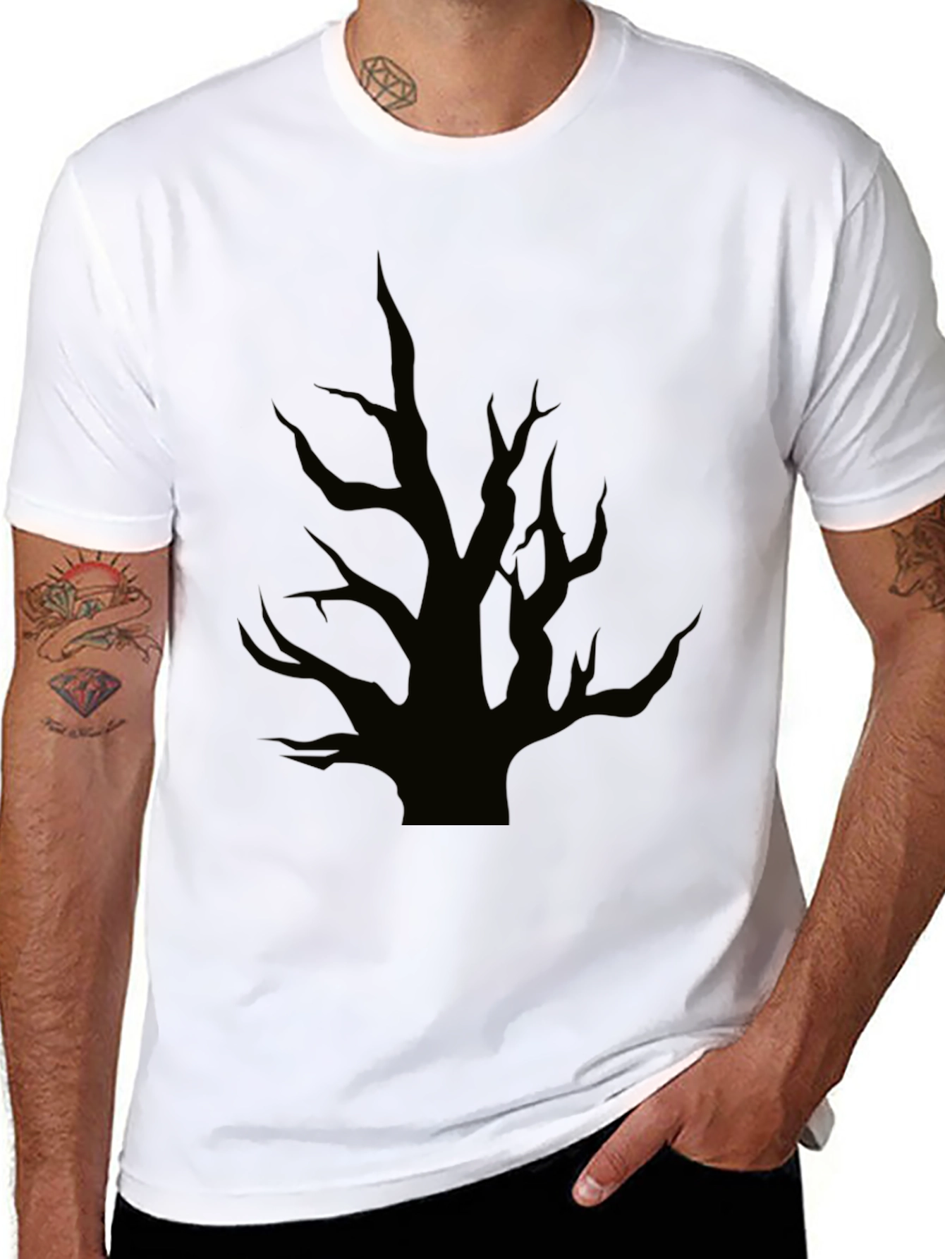 Mens Black Halloween Tree Graphic Tee