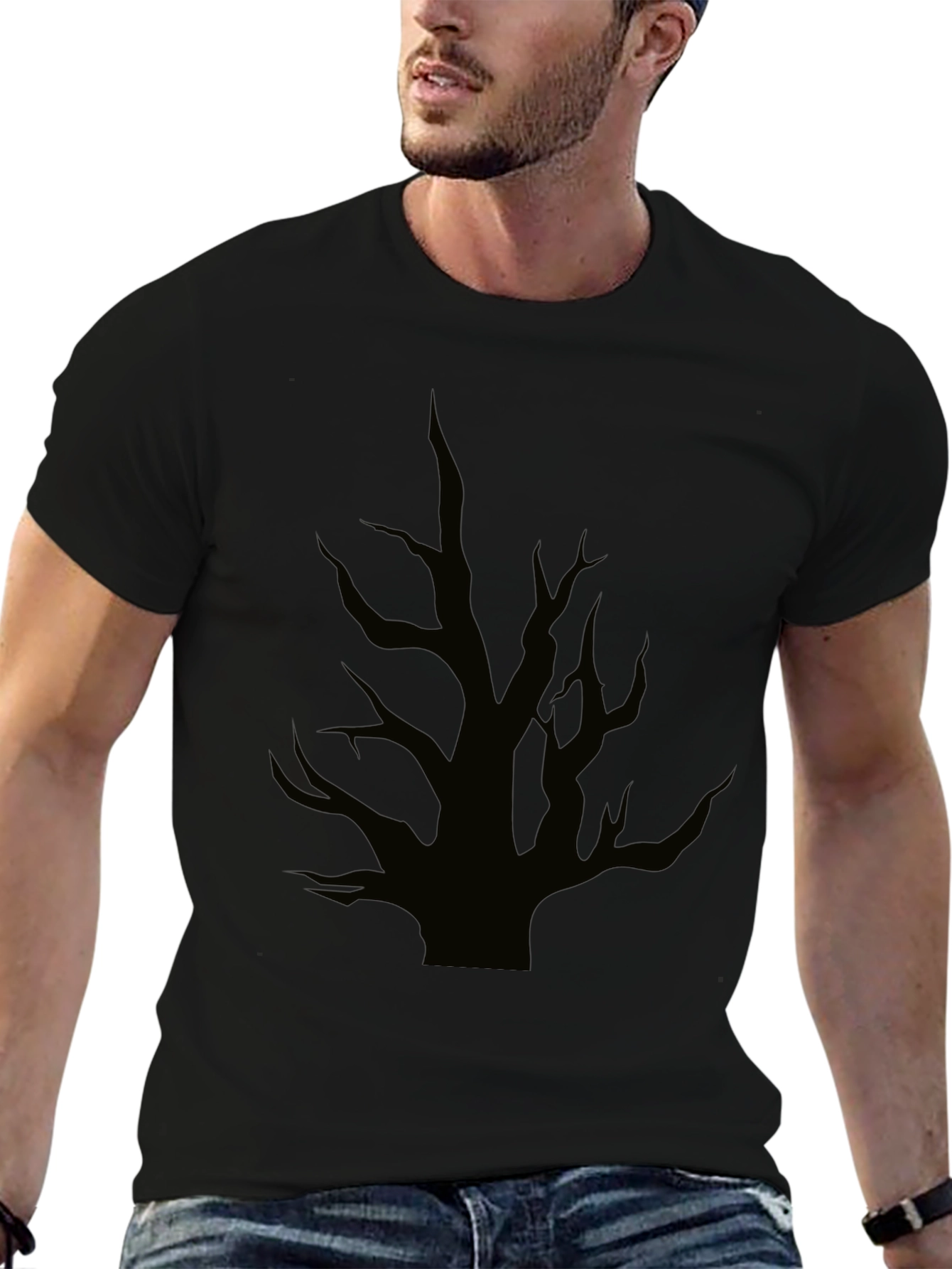 Mens Black Halloween Tree Graphic Tee