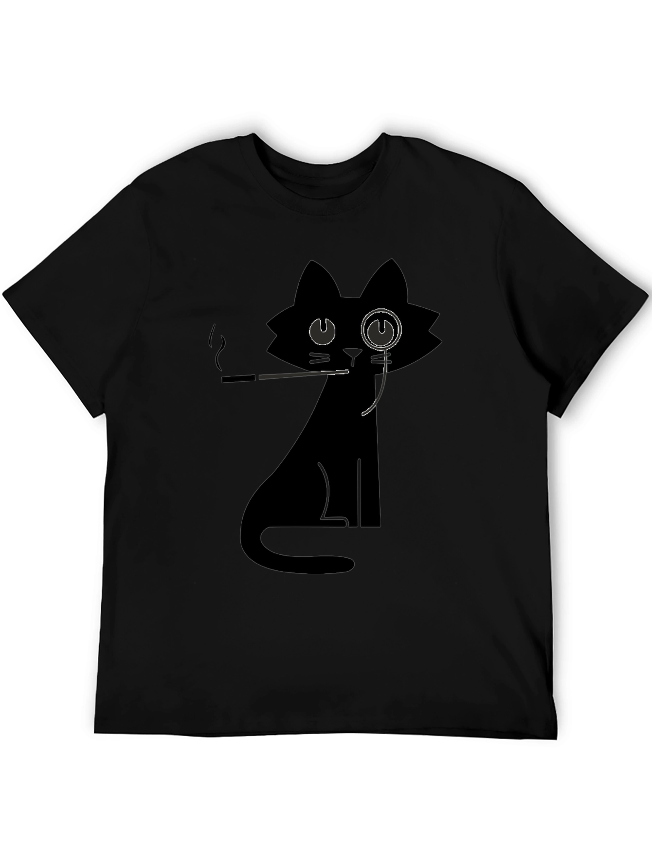 Dapper Cat T-Shirt - Black Monocle Smoking Design