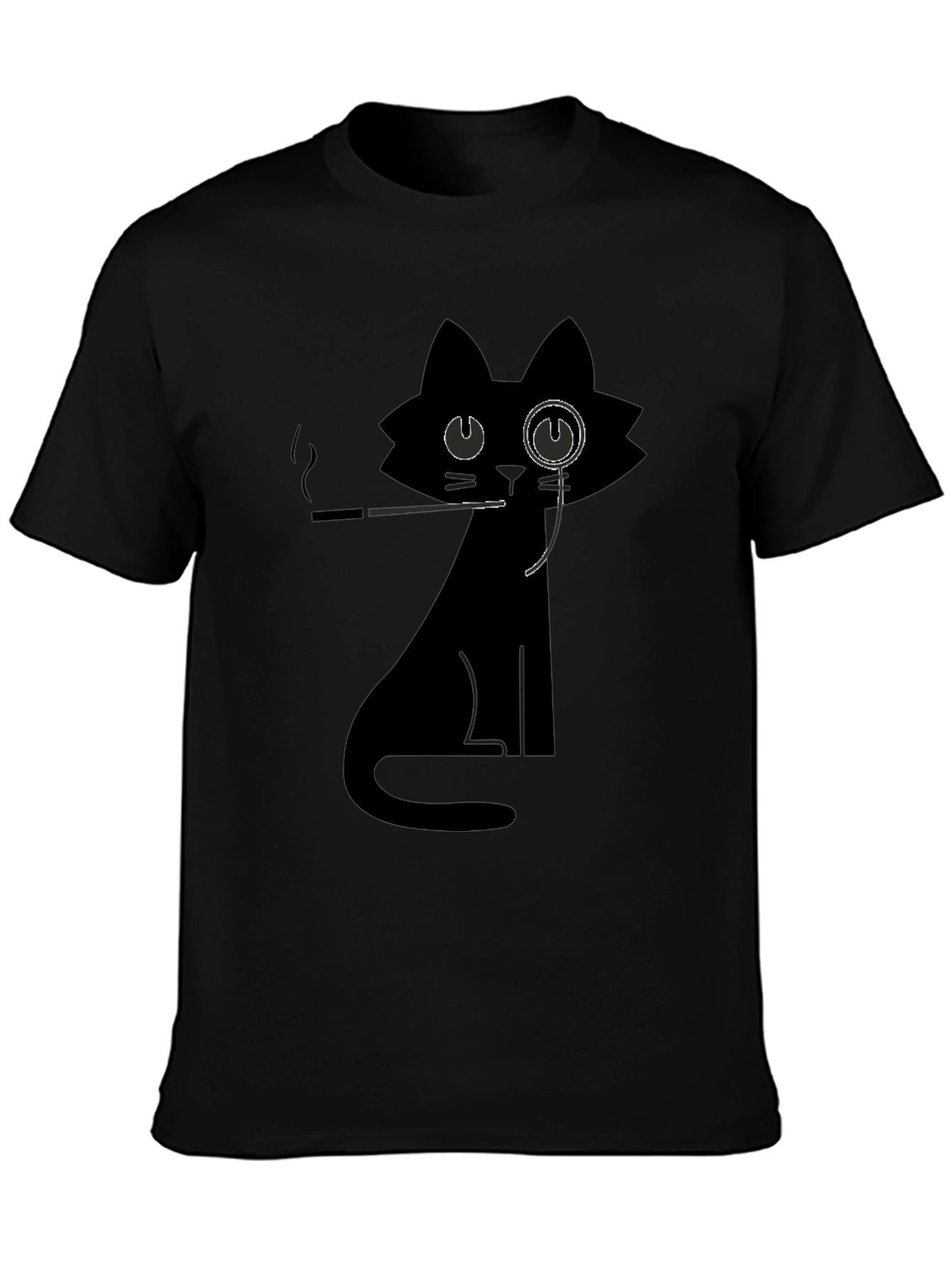 Dapper Cat T-Shirt - Black Monocle Smoking Design