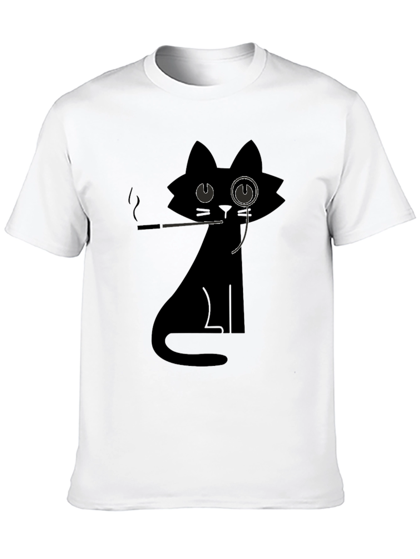 Dapper Cat T-Shirt - Black Monocle Smoking Design
