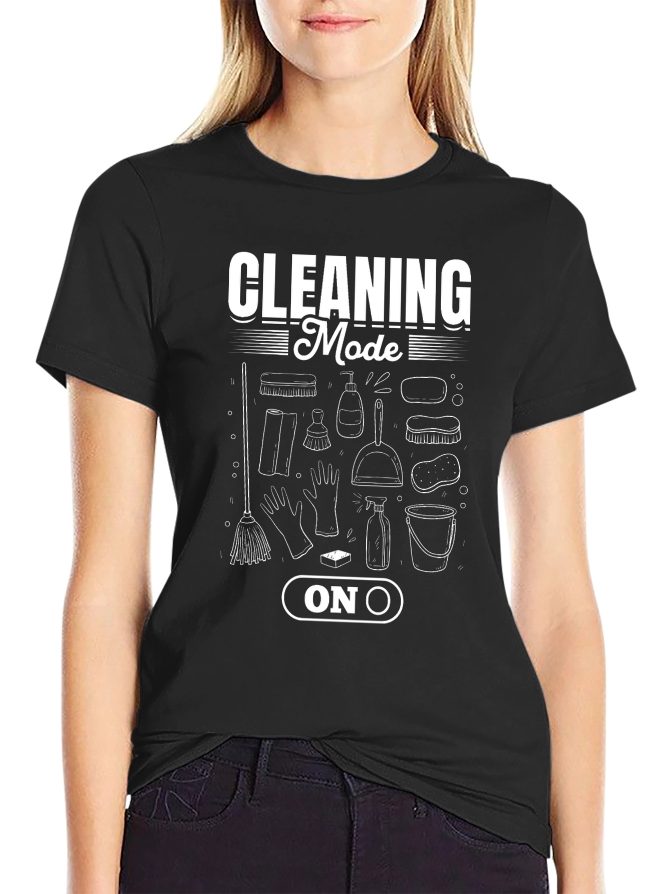 Cleaning Mode On T-Shirt - Black Graphic Tee