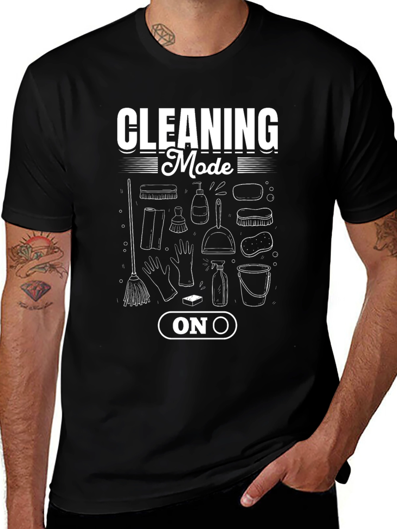 Cleaning Mode On T-Shirt - Black Graphic Tee