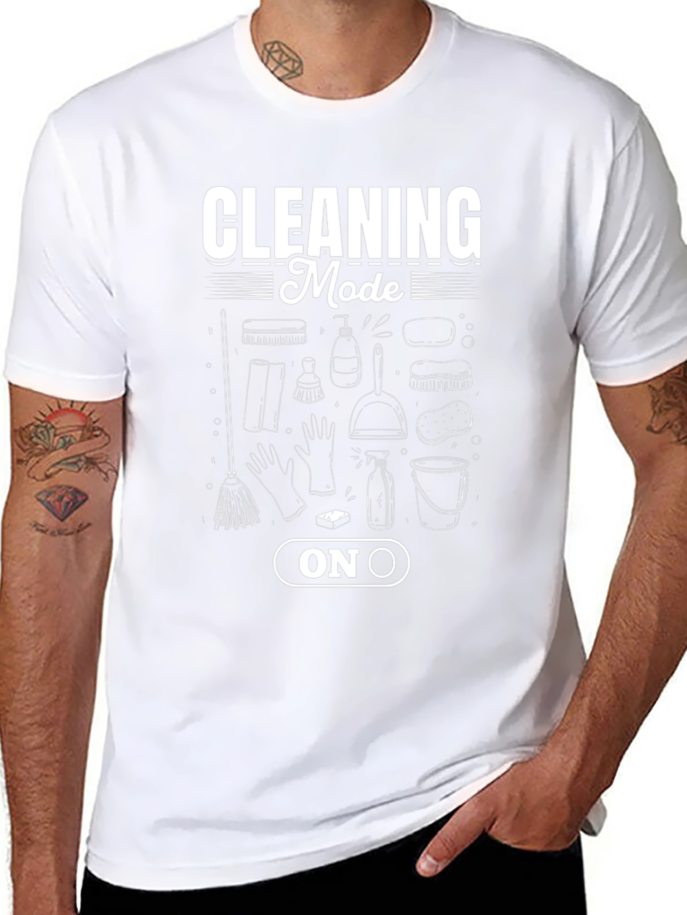 Cleaning Mode On T-Shirt - Black Graphic Tee