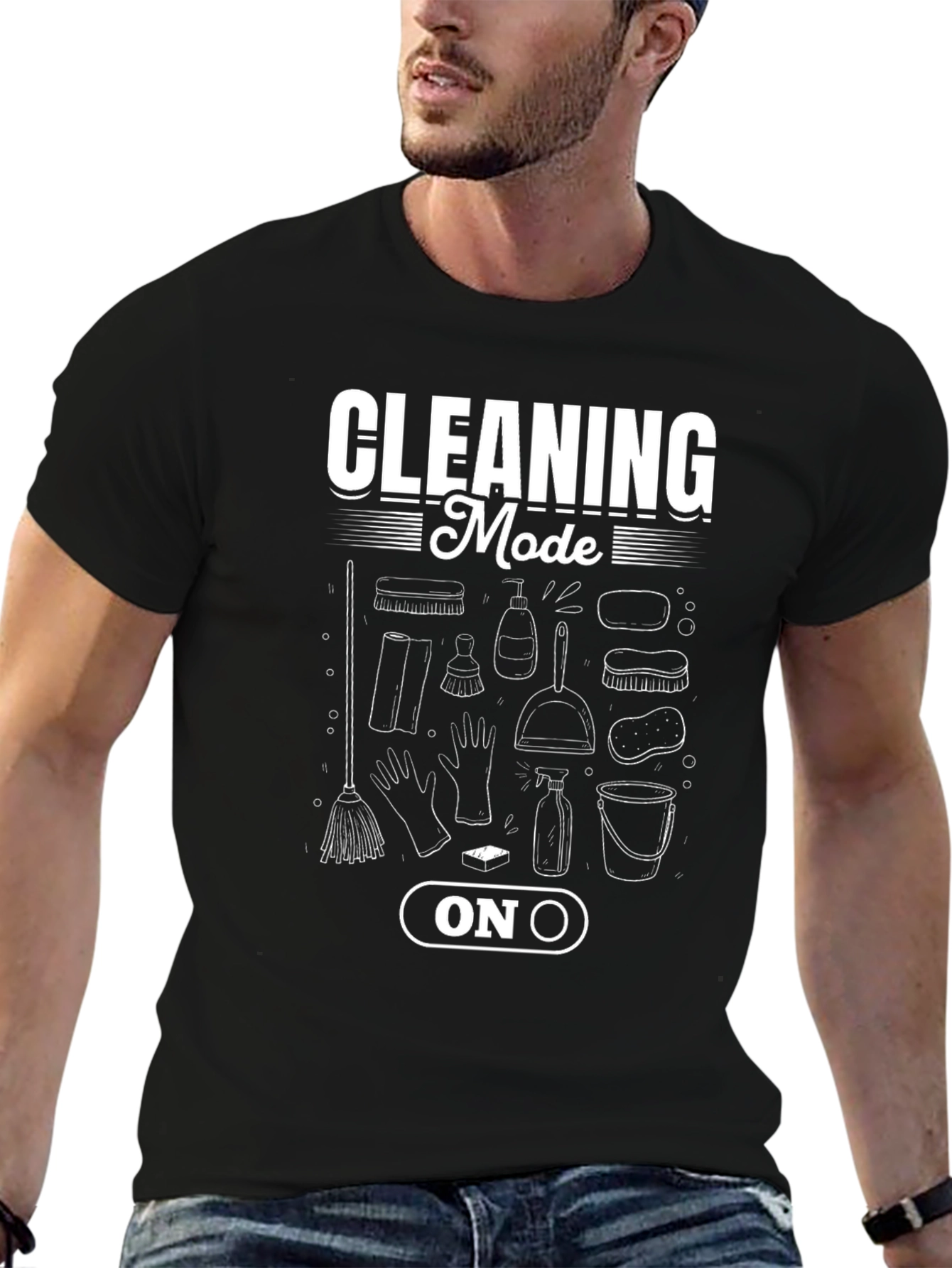 Cleaning Mode On T-Shirt - Black Graphic Tee
