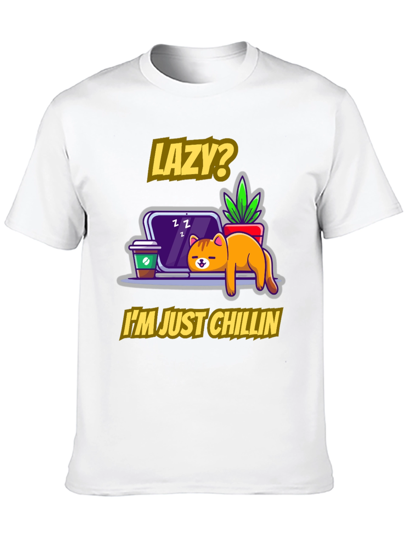 Lazy Chillin Cat Graphic Tee - Relaxed Fit