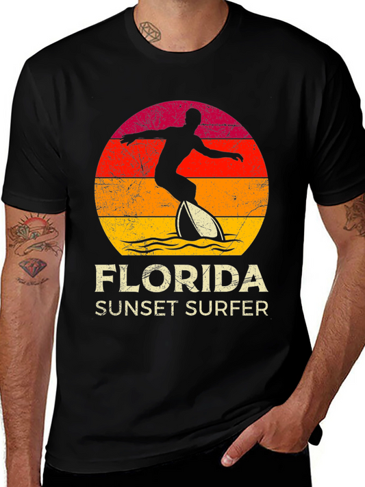 Florida Sunset Surfer Graphic Tee