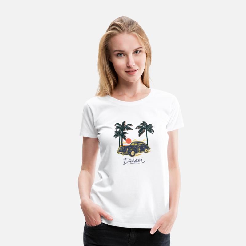 Dark Blue and Brown Beach Illustrative Vintage Car