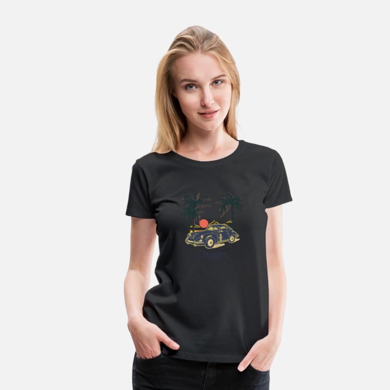 Dark Blue and Brown Beach Illustrative Vintage Car