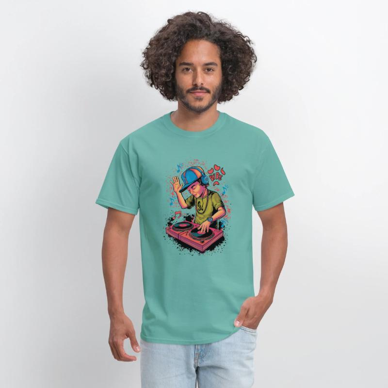 dj turntable boy illustration with vibe