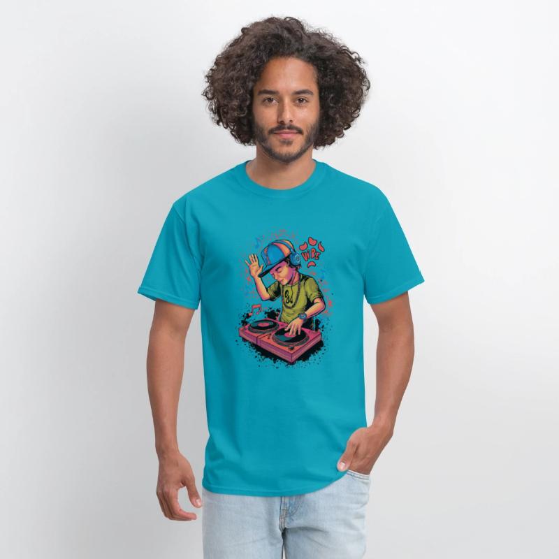 dj turntable boy illustration with vibe
