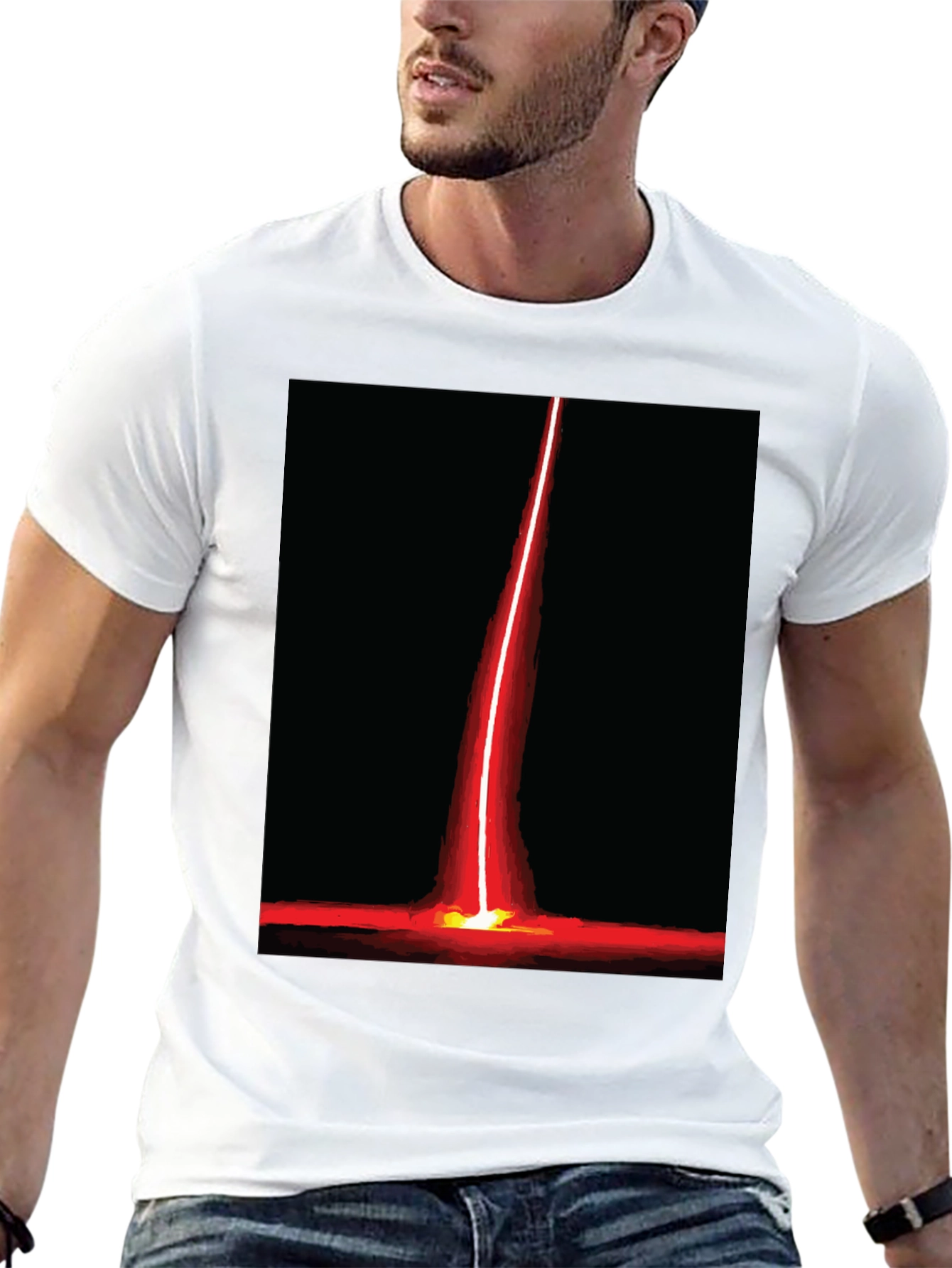 Red Beam Graphic Tee - Bold Artistic Design