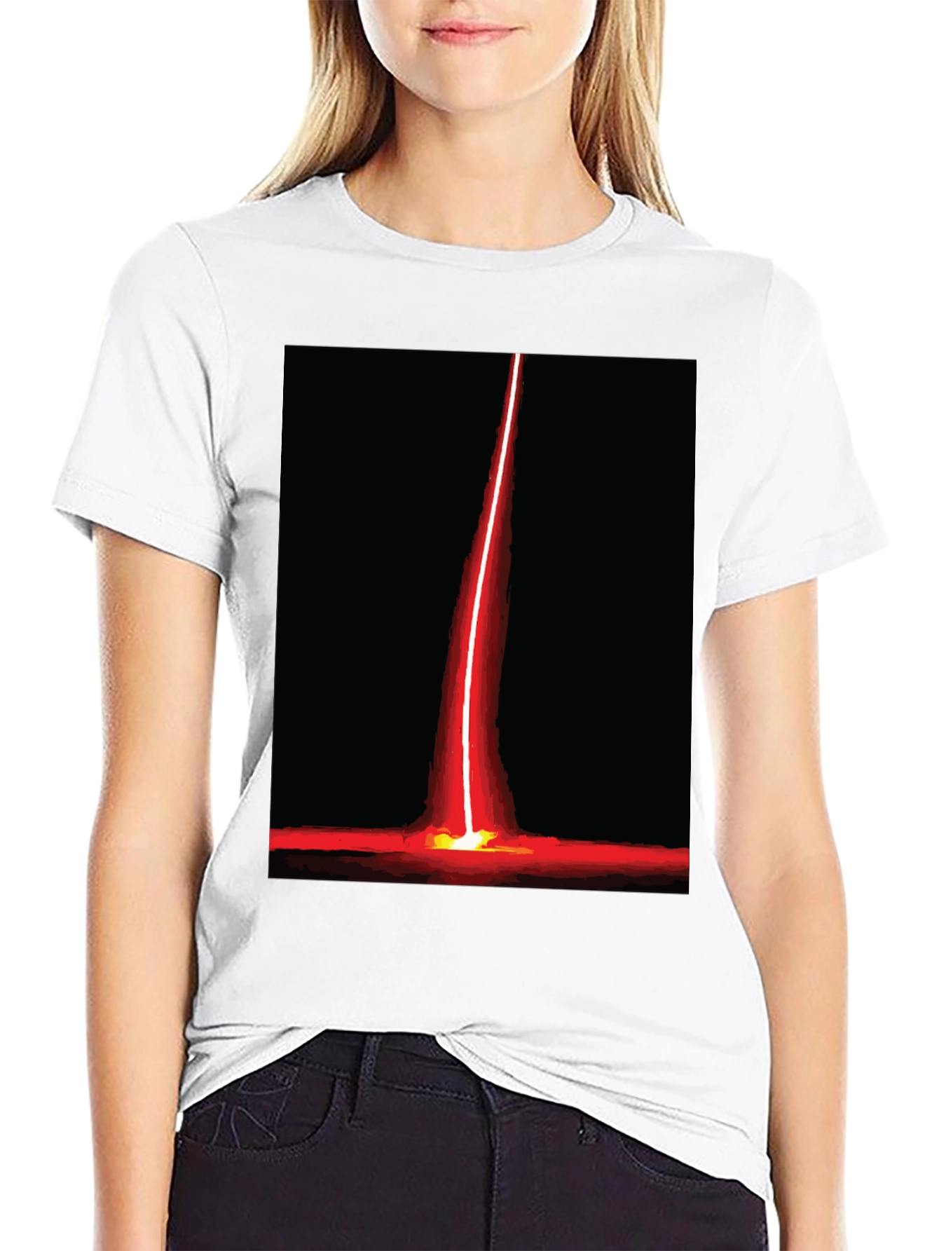 Red Beam Graphic Tee - Bold Artistic Design