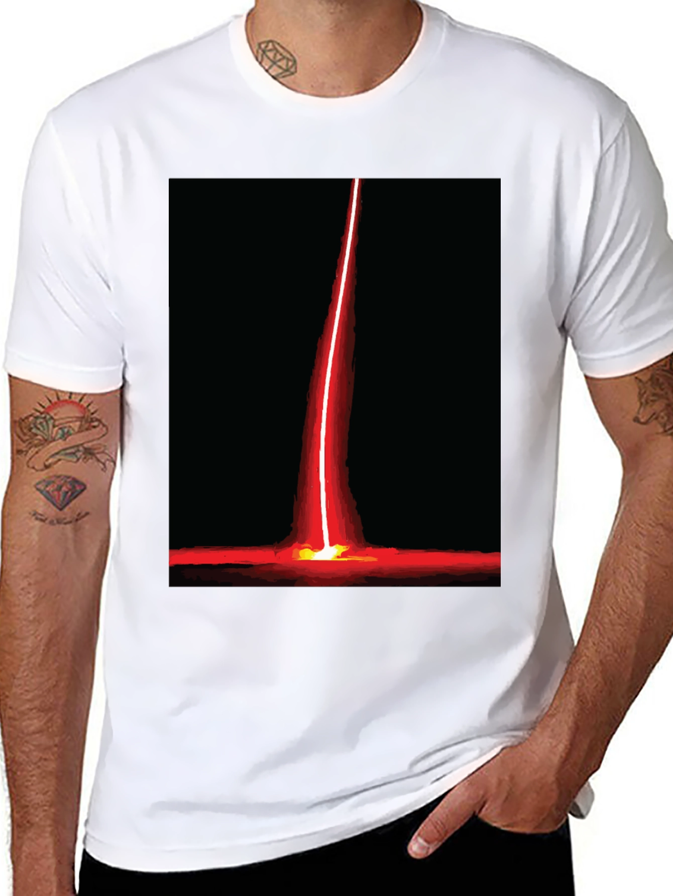 Red Beam Graphic Tee - Bold Artistic Design