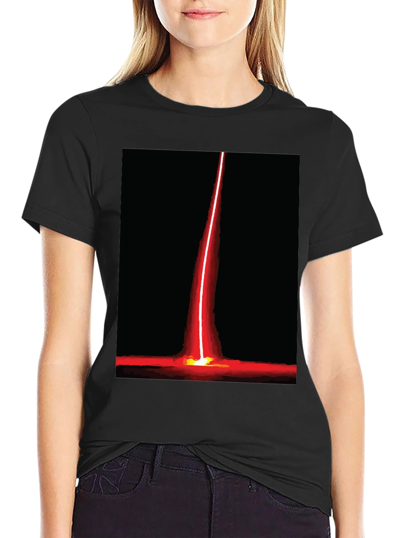Red Beam Graphic Tee - Bold Artistic Design
