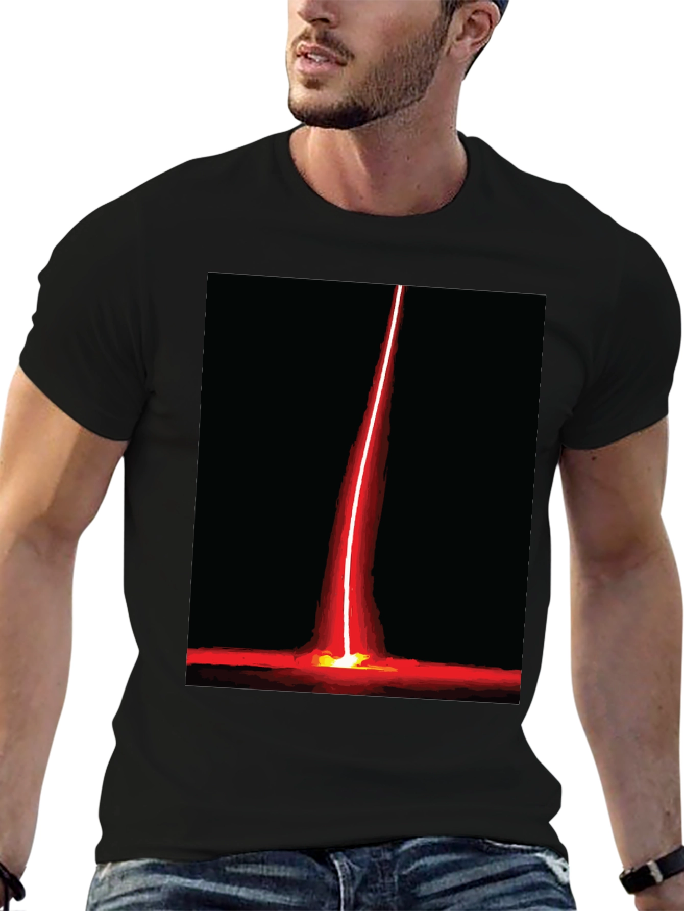 Red Beam Graphic Tee - Bold Artistic Design