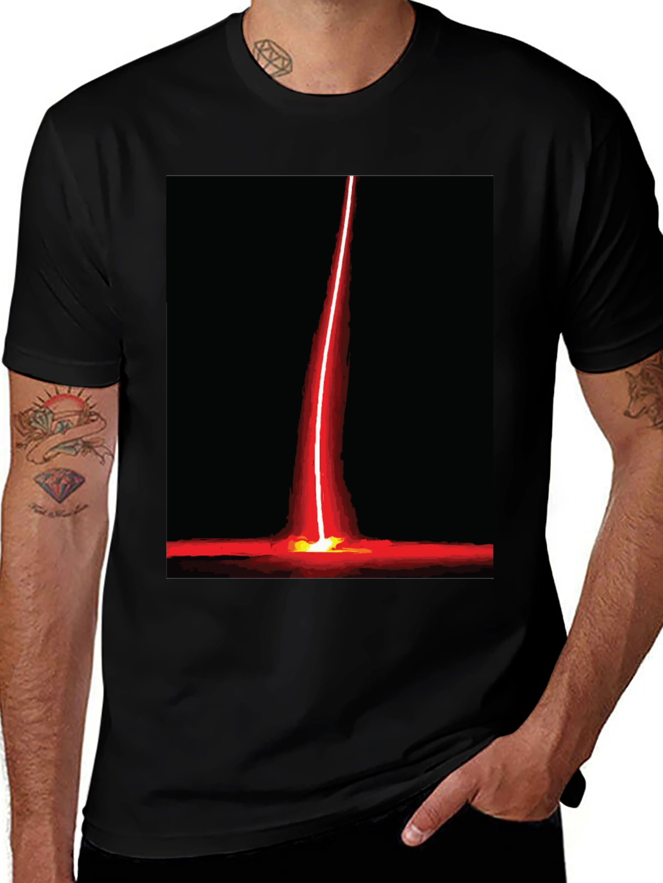 Red Beam Graphic Tee - Bold Artistic Design