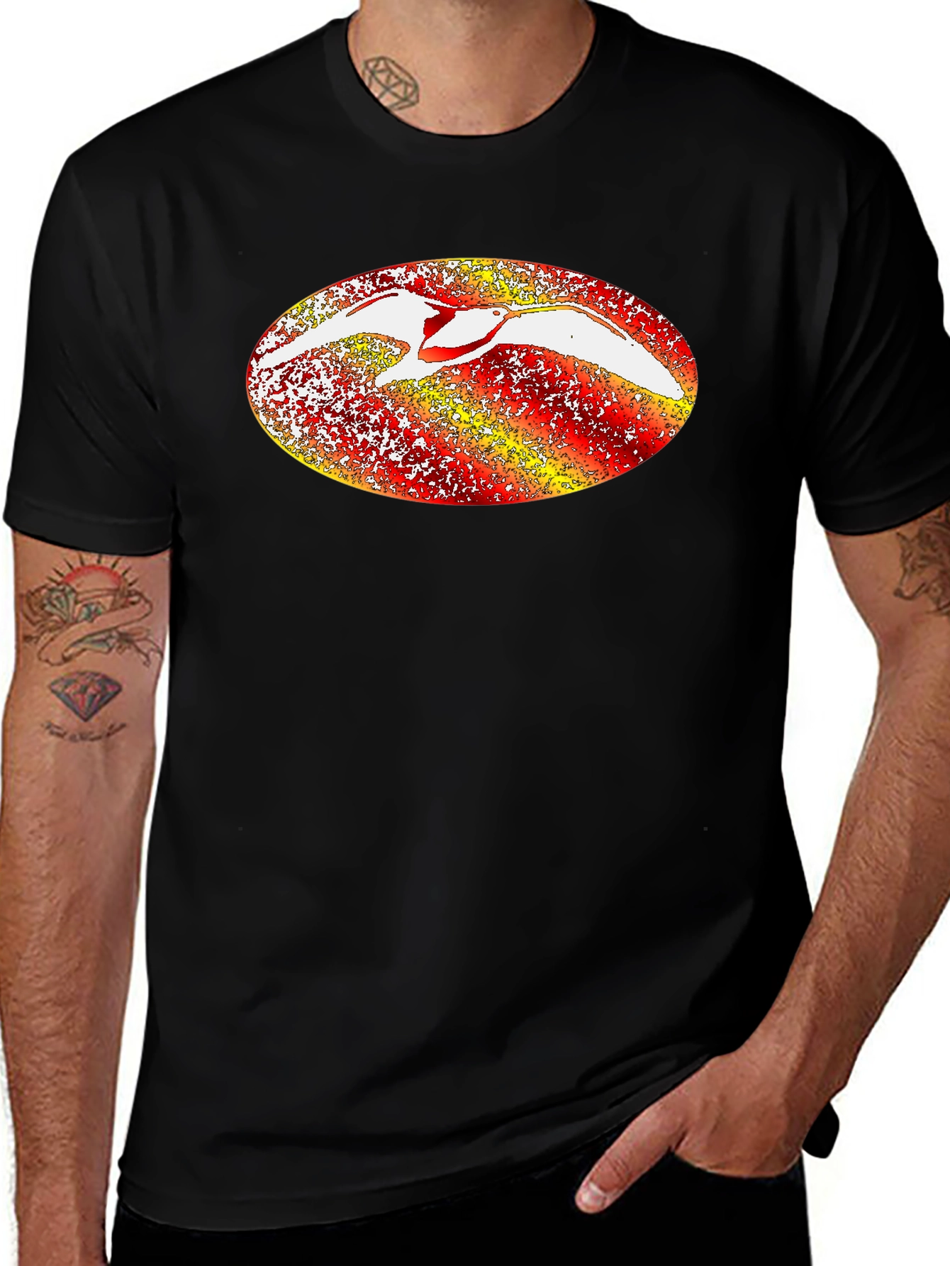 Abstract Bird Graphic Tee - Black
