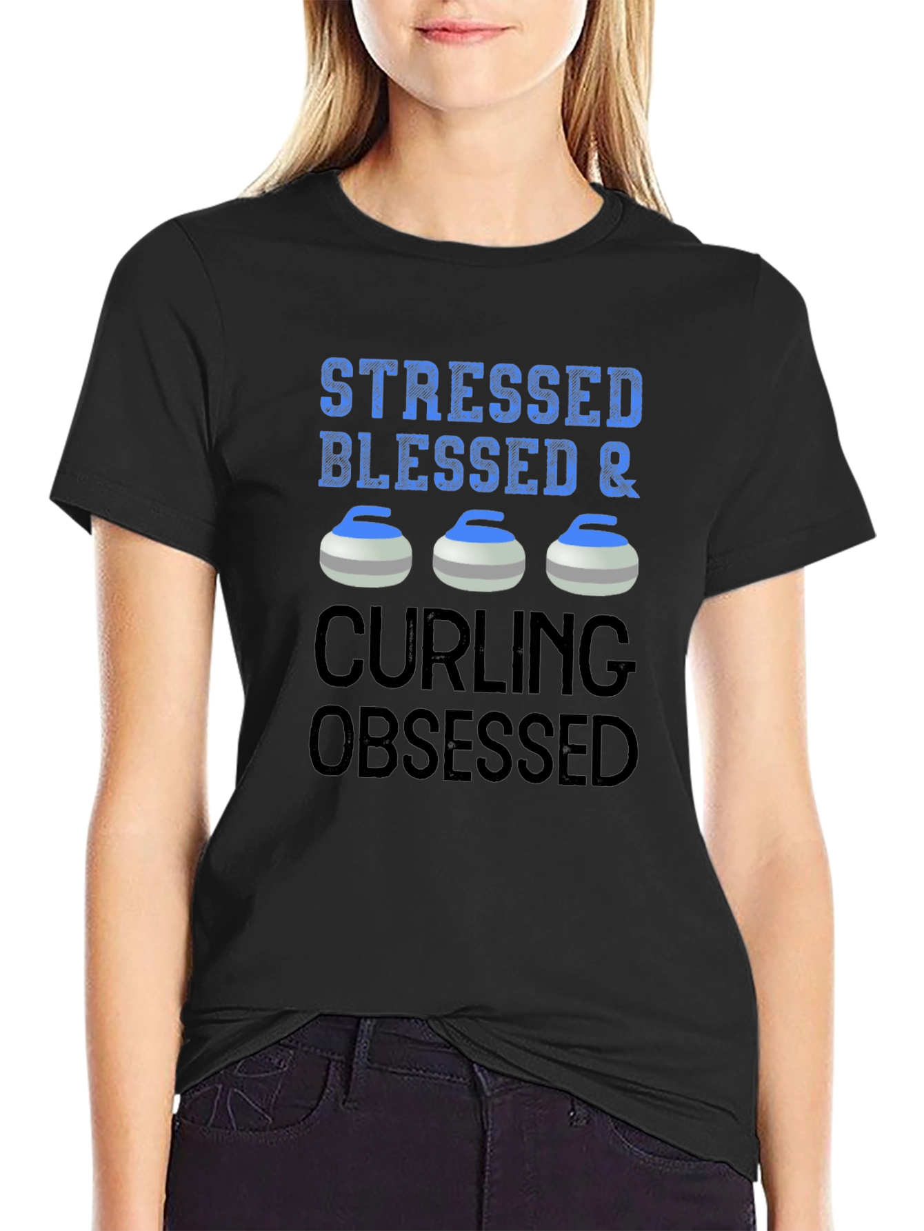Stressed Blessed & Curling Obsessed T-Shirt