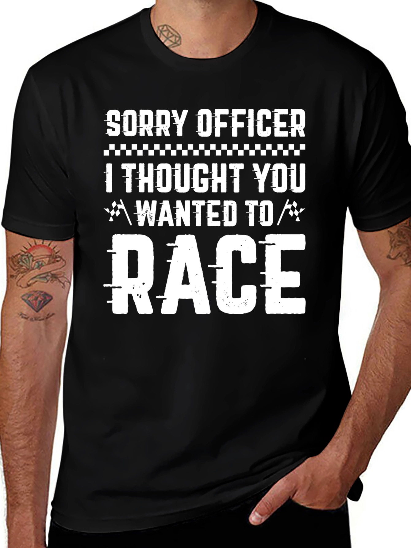 Sorry Officer Race Funny Black T-Shirt