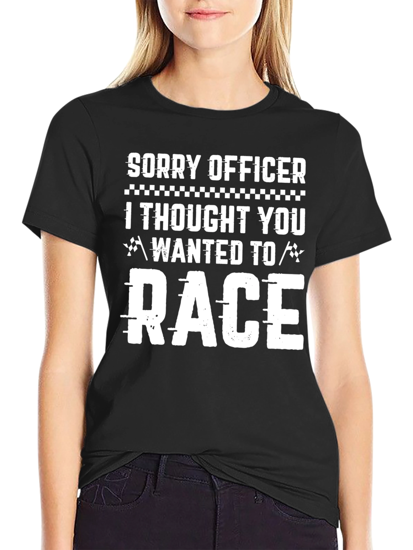 Sorry Officer Race Funny Black T-Shirt