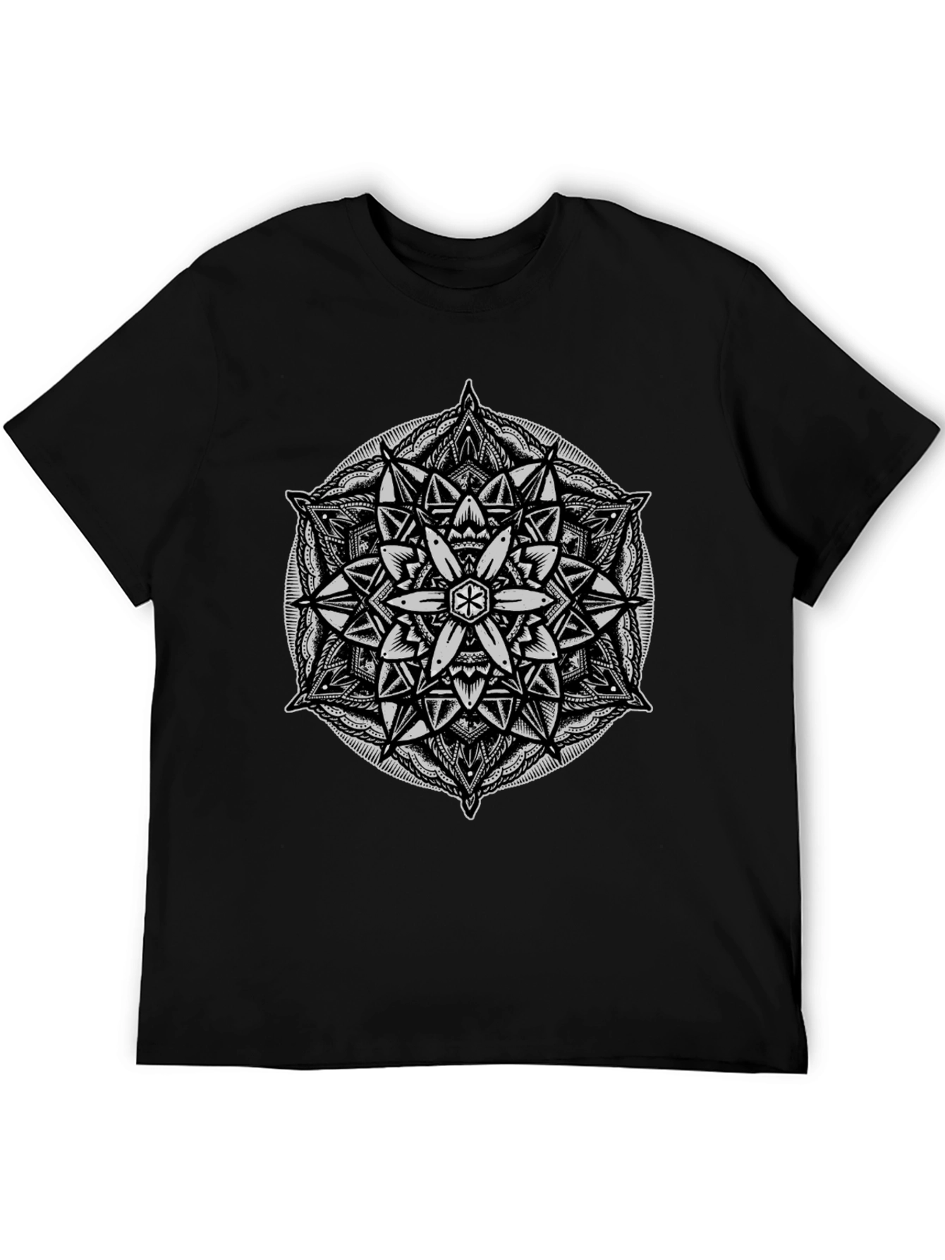 Geometric Mandala Graphic Tee - Black