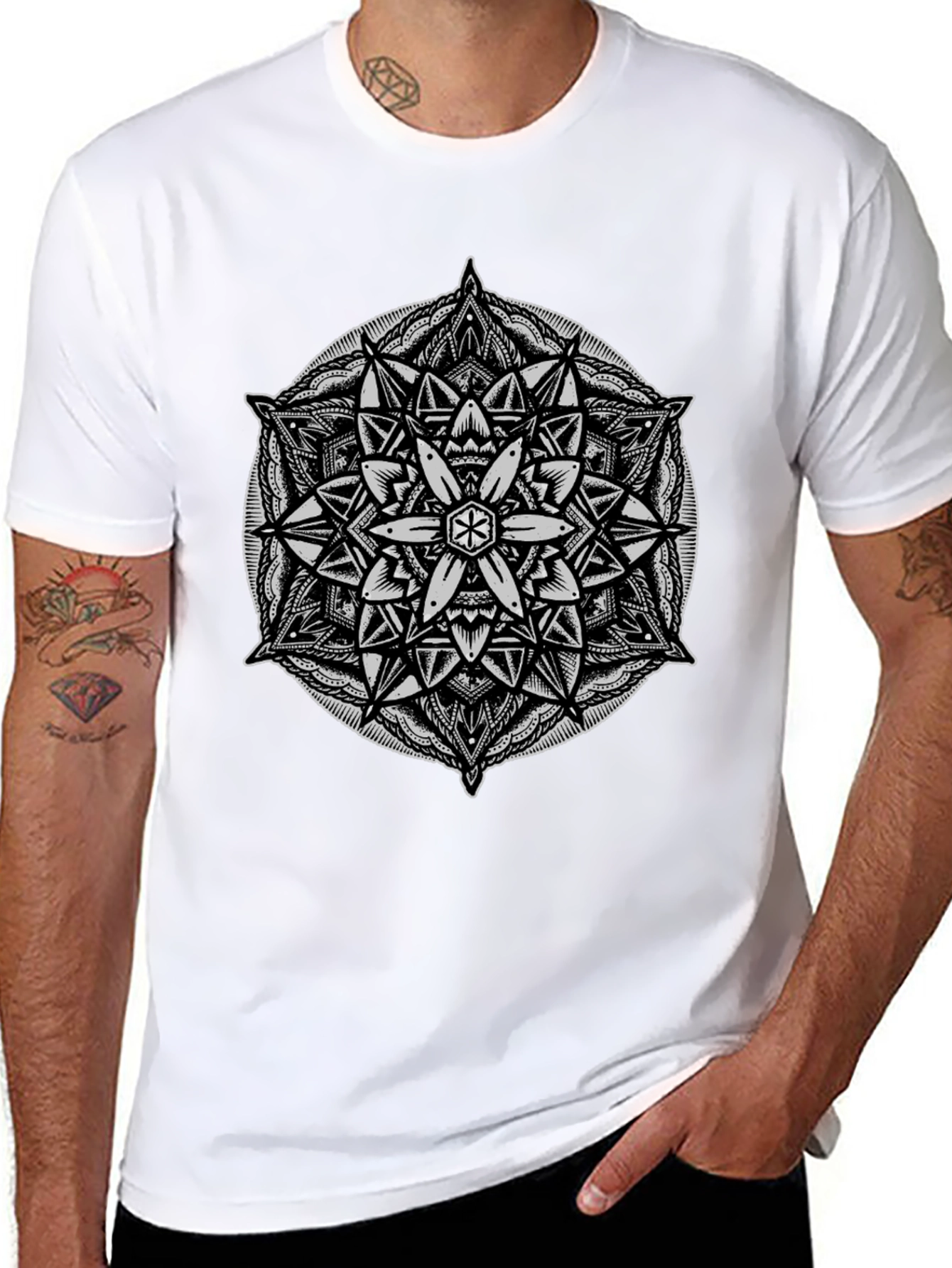 Geometric Mandala Graphic Tee - Black