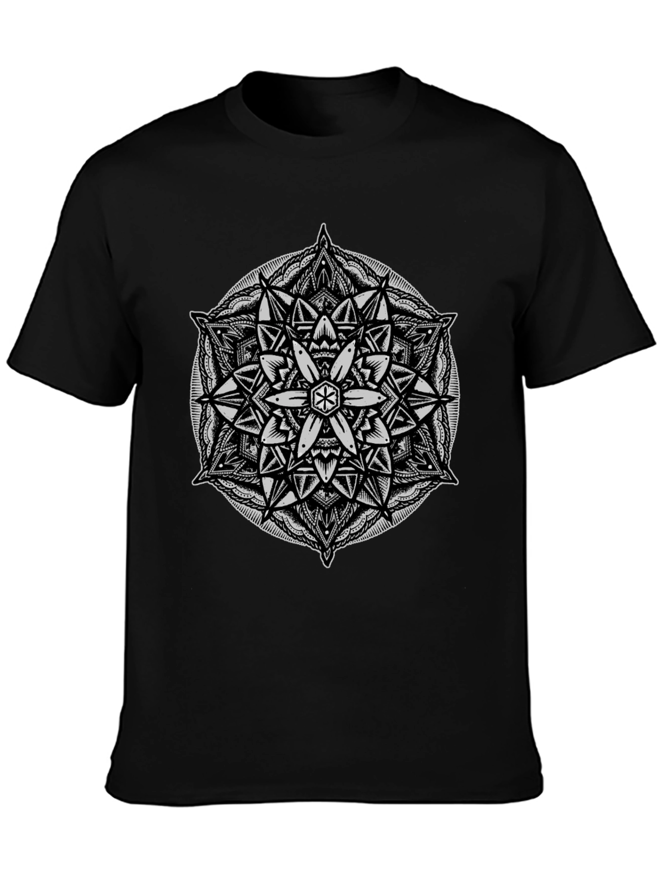 Geometric Mandala Graphic Tee - Black