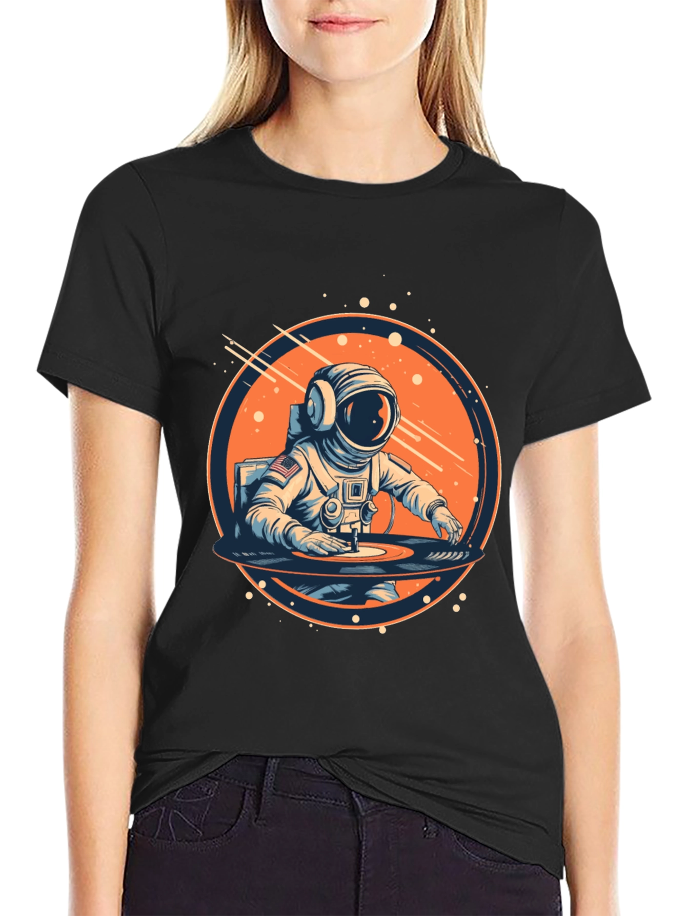 Astronaut DJ Black Graphic Tee
