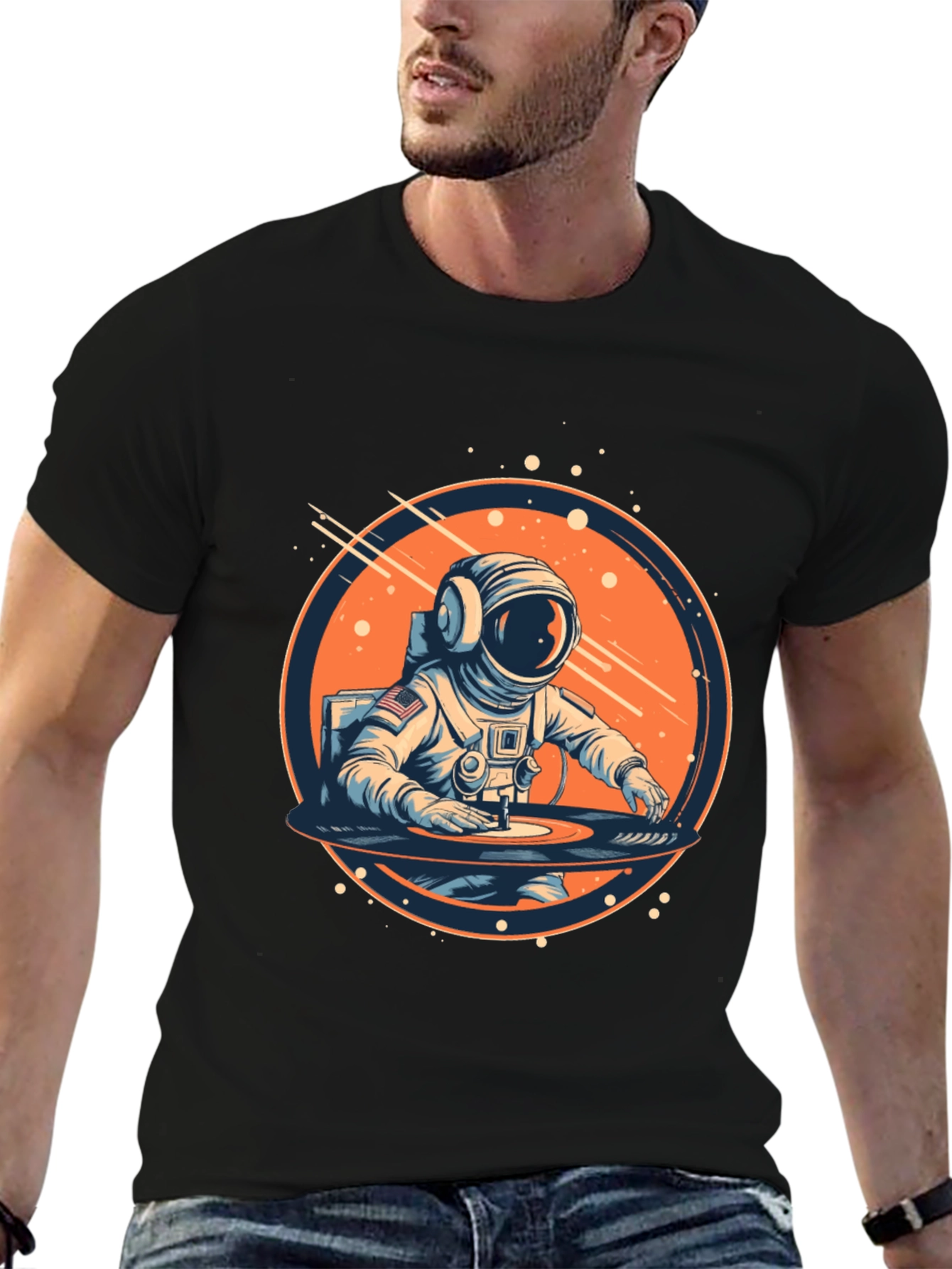 Astronaut DJ Black Graphic Tee
