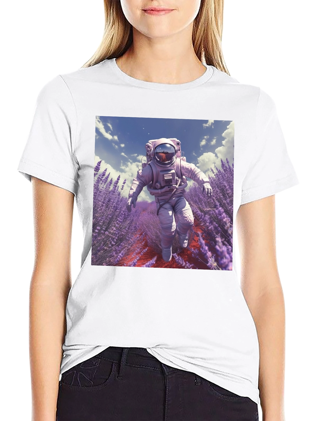 Astronaut Lavender Field T-Shirt - Unique Graphic Tee