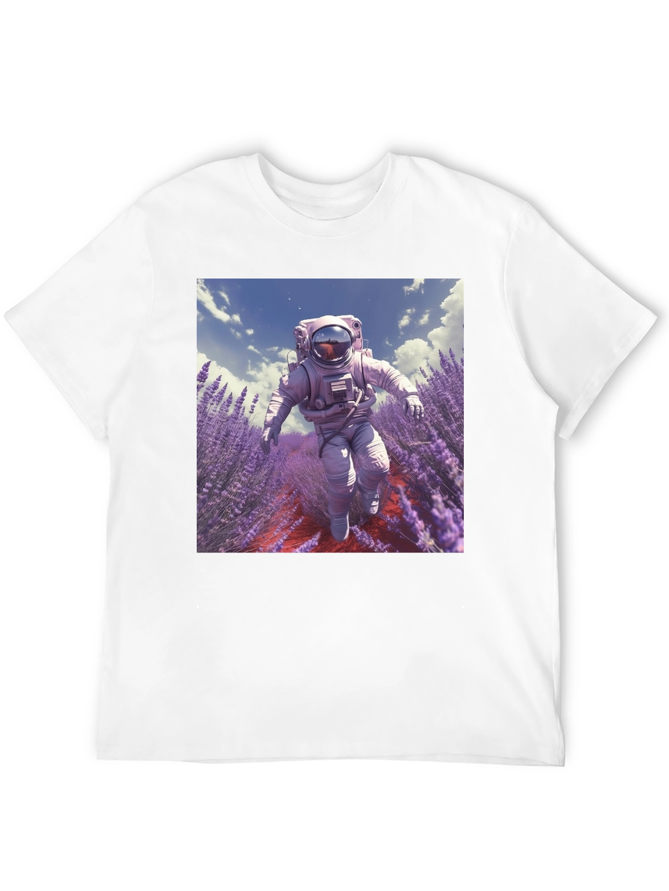 Astronaut Lavender Field T-Shirt - Unique Graphic Tee
