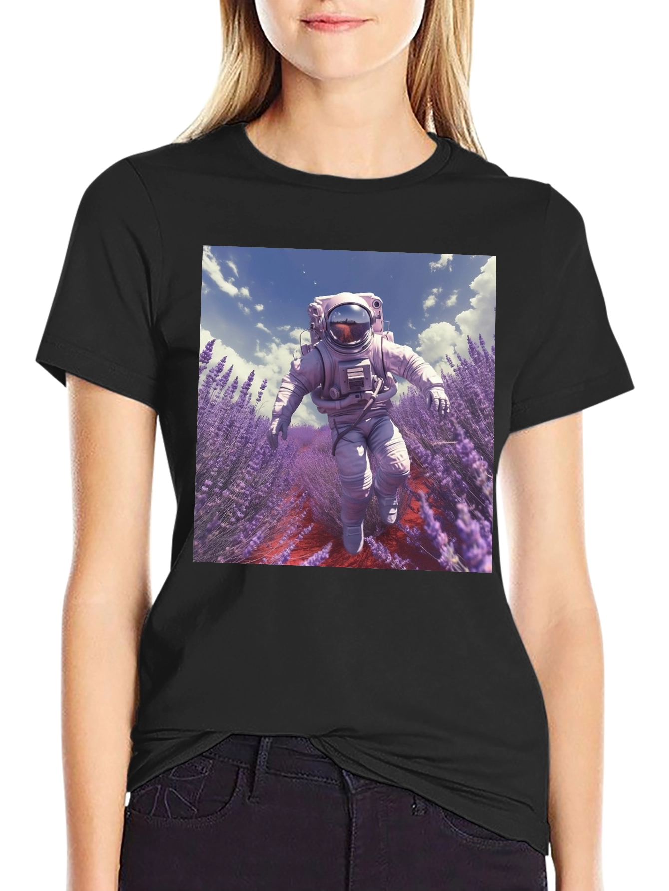 Astronaut Lavender Field T-Shirt - Unique Graphic Tee