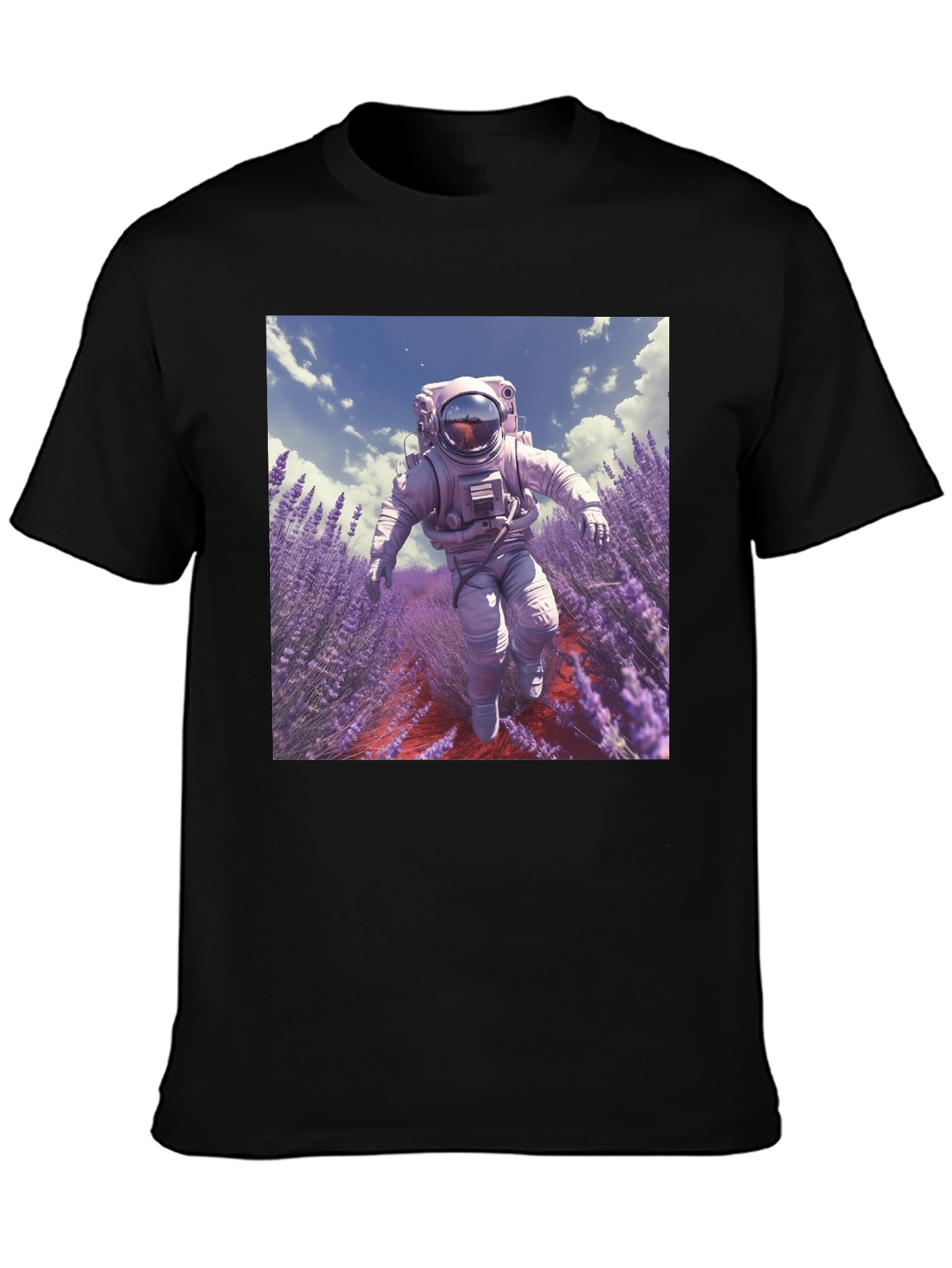 Astronaut Lavender Field T-Shirt - Unique Graphic Tee