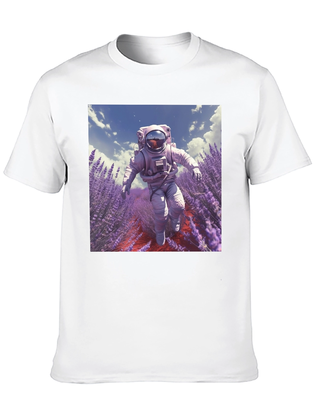 Astronaut Lavender Field T-Shirt - Unique Graphic Tee