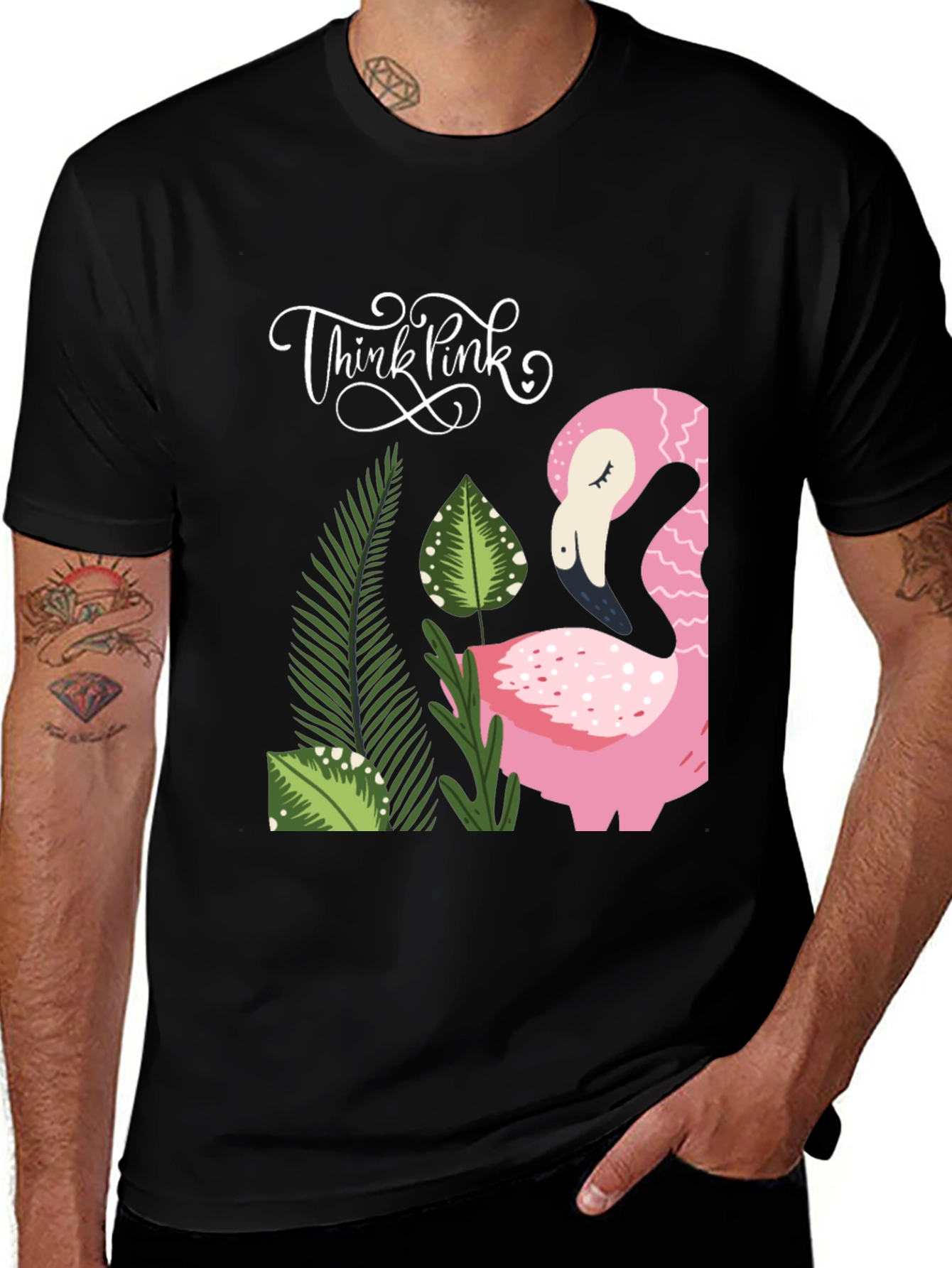 Think Pink Flamingo Graphic Tee - Casual Style