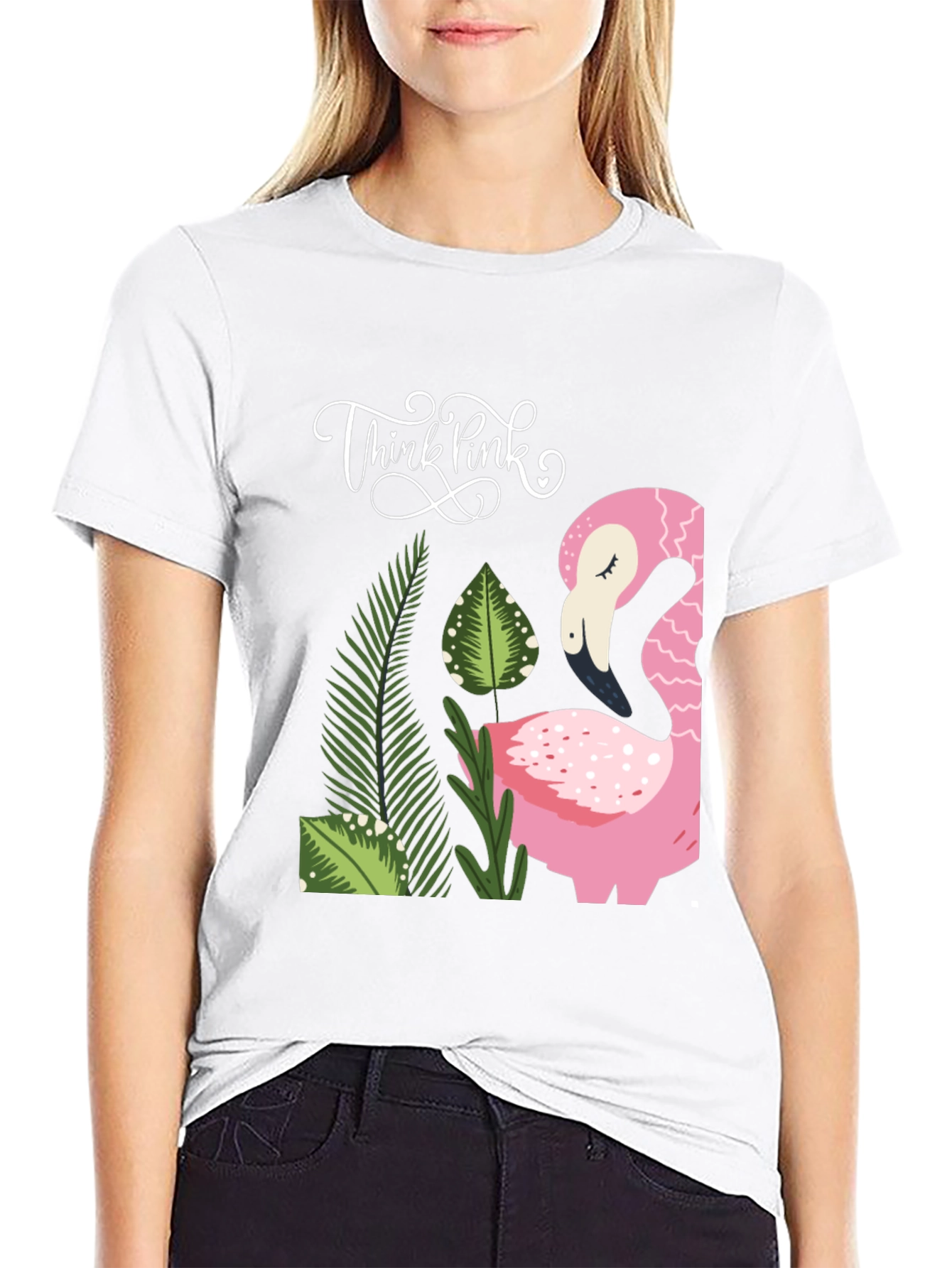 Think Pink Flamingo Graphic Tee - Casual Style