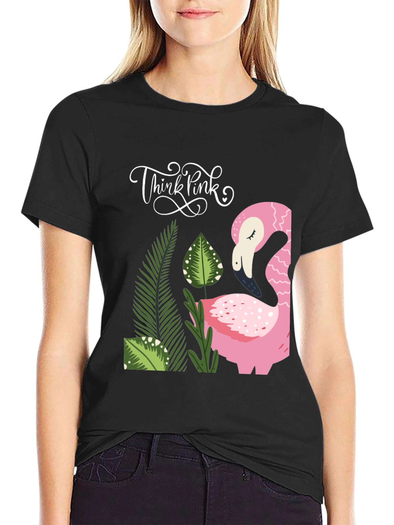 Think Pink Flamingo Graphic Tee - Casual Style