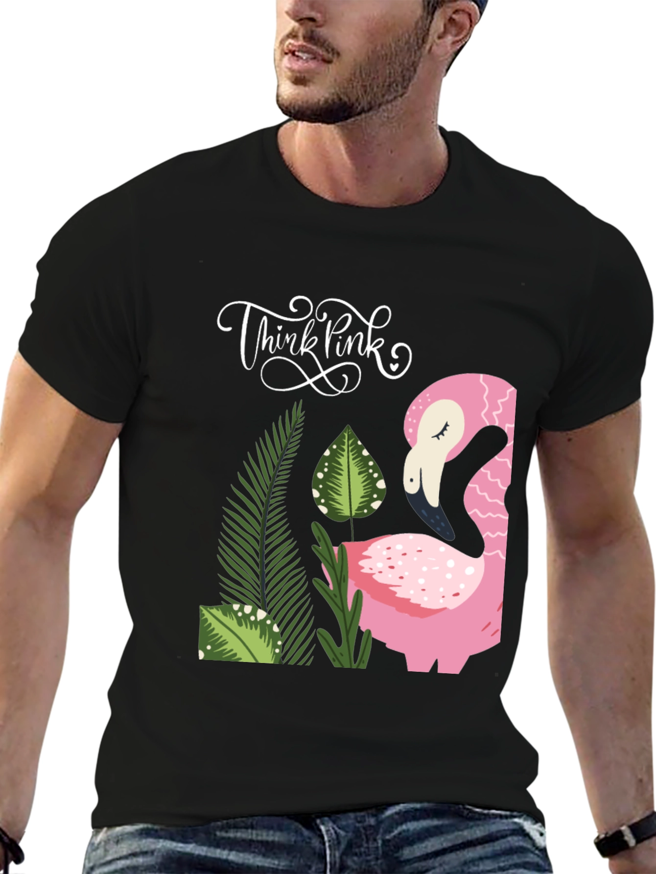 Think Pink Flamingo Graphic Tee - Casual Style