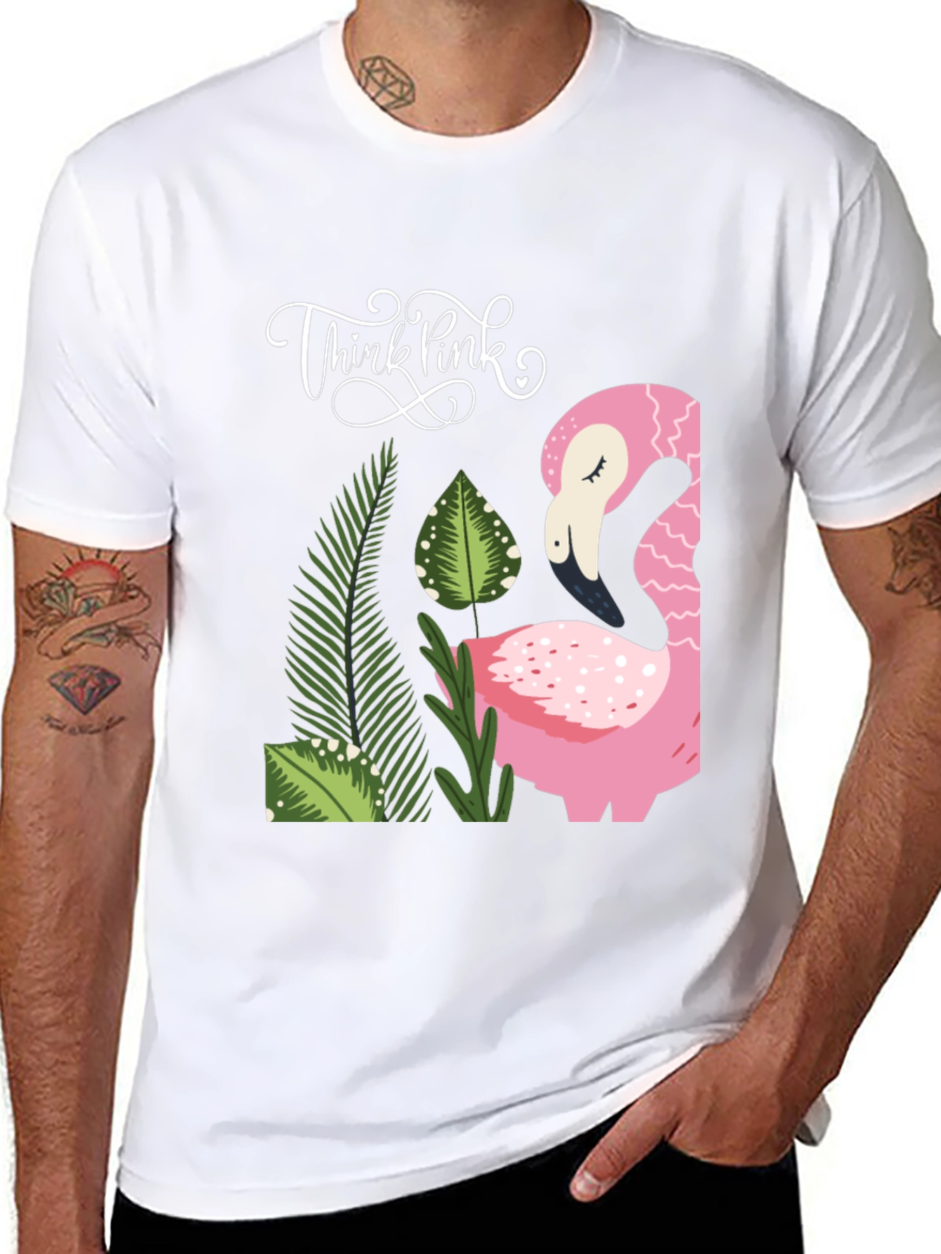 Think Pink Flamingo Graphic Tee - Casual Style