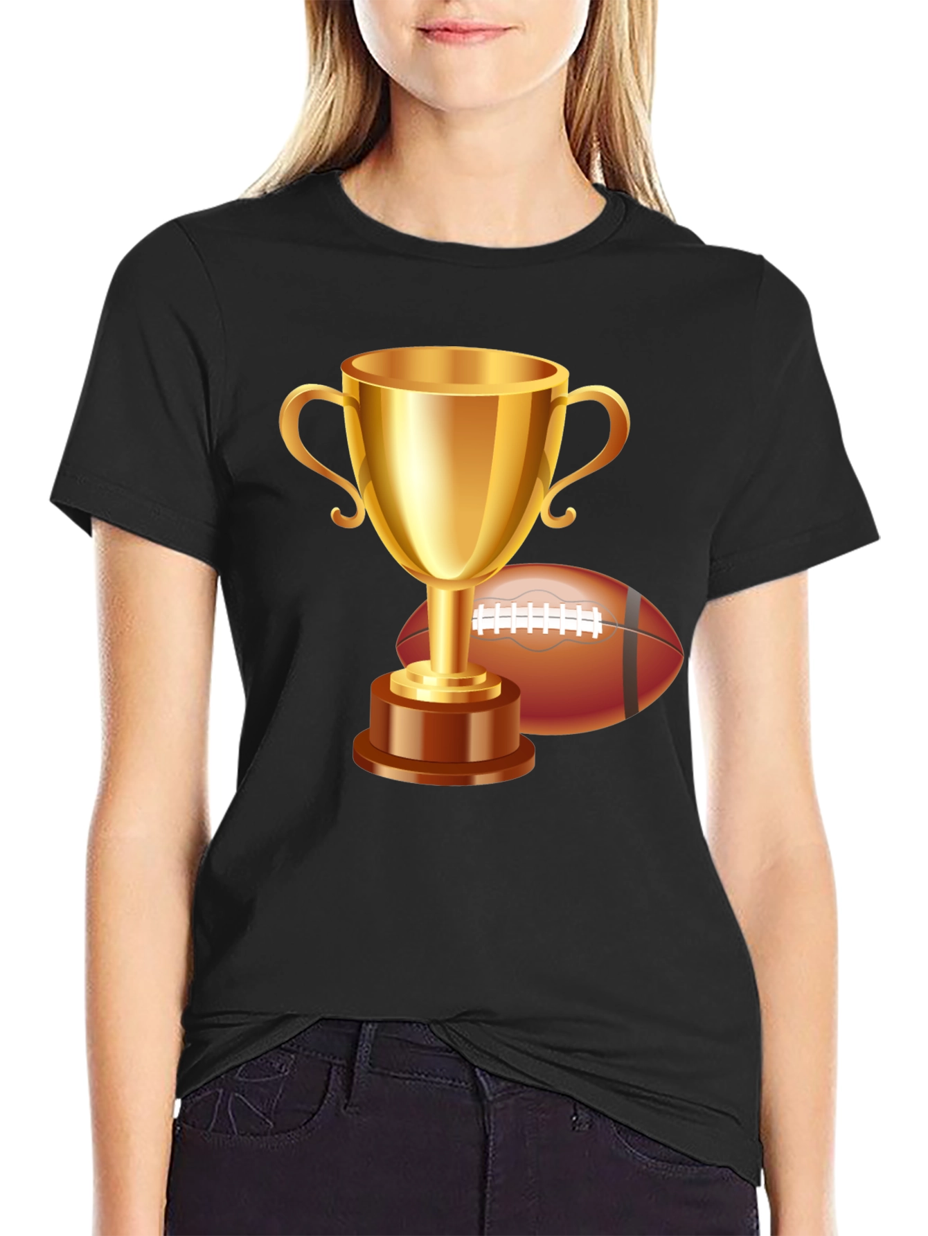 Trophy & Football Graphic T-Shirt - Black