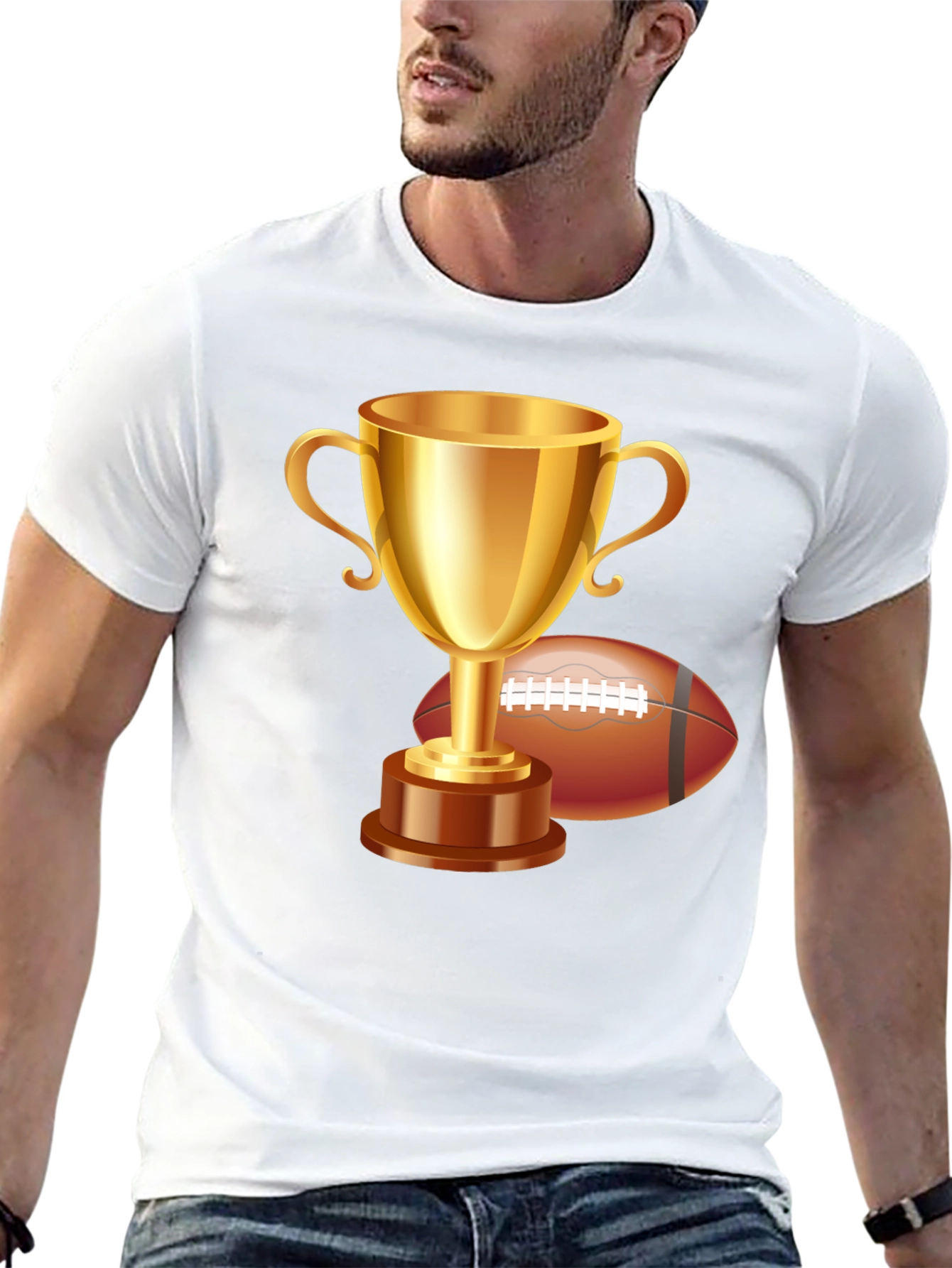 Trophy & Football Graphic T-Shirt - Black