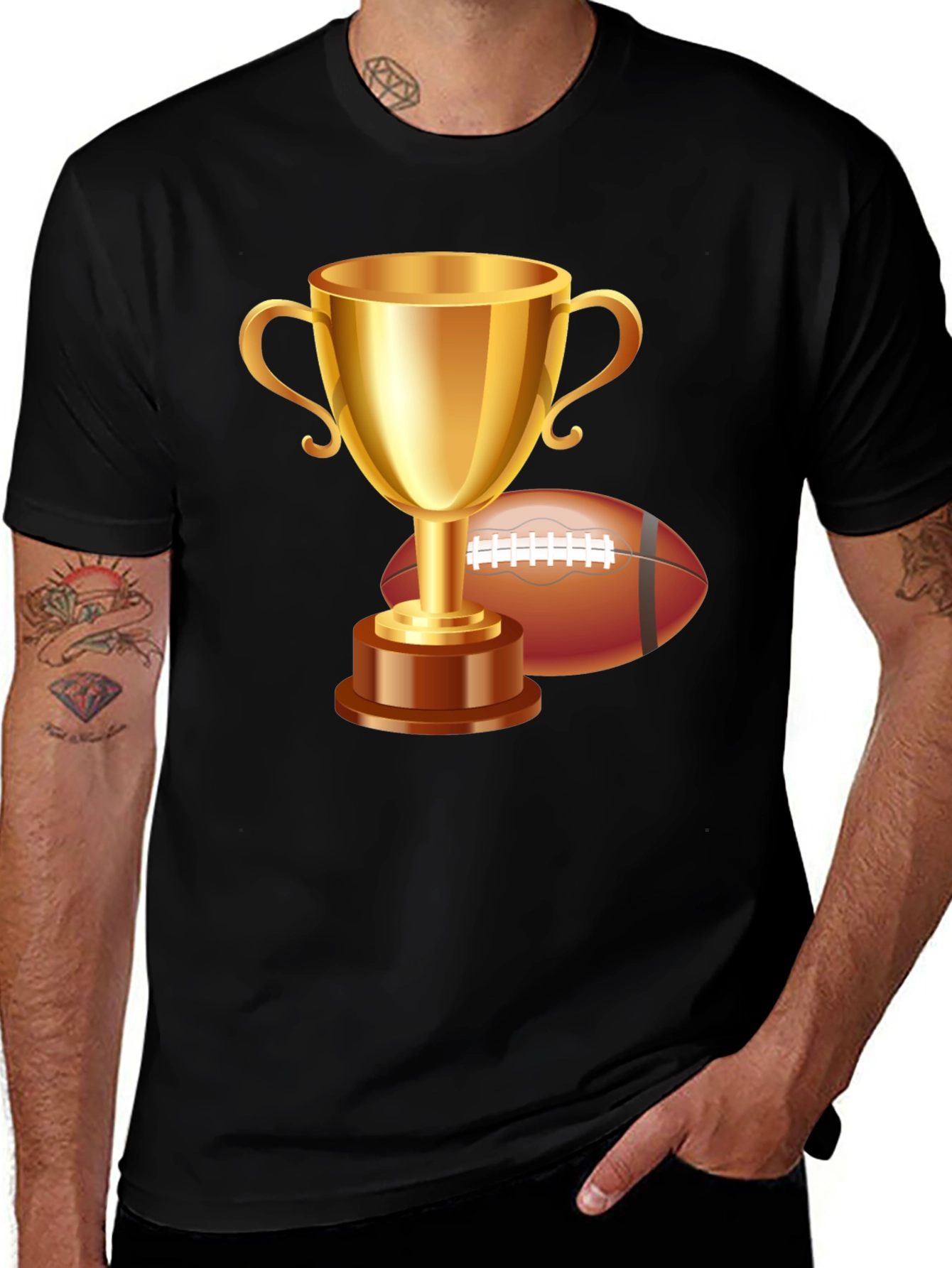 Trophy & Football Graphic T-Shirt - Black