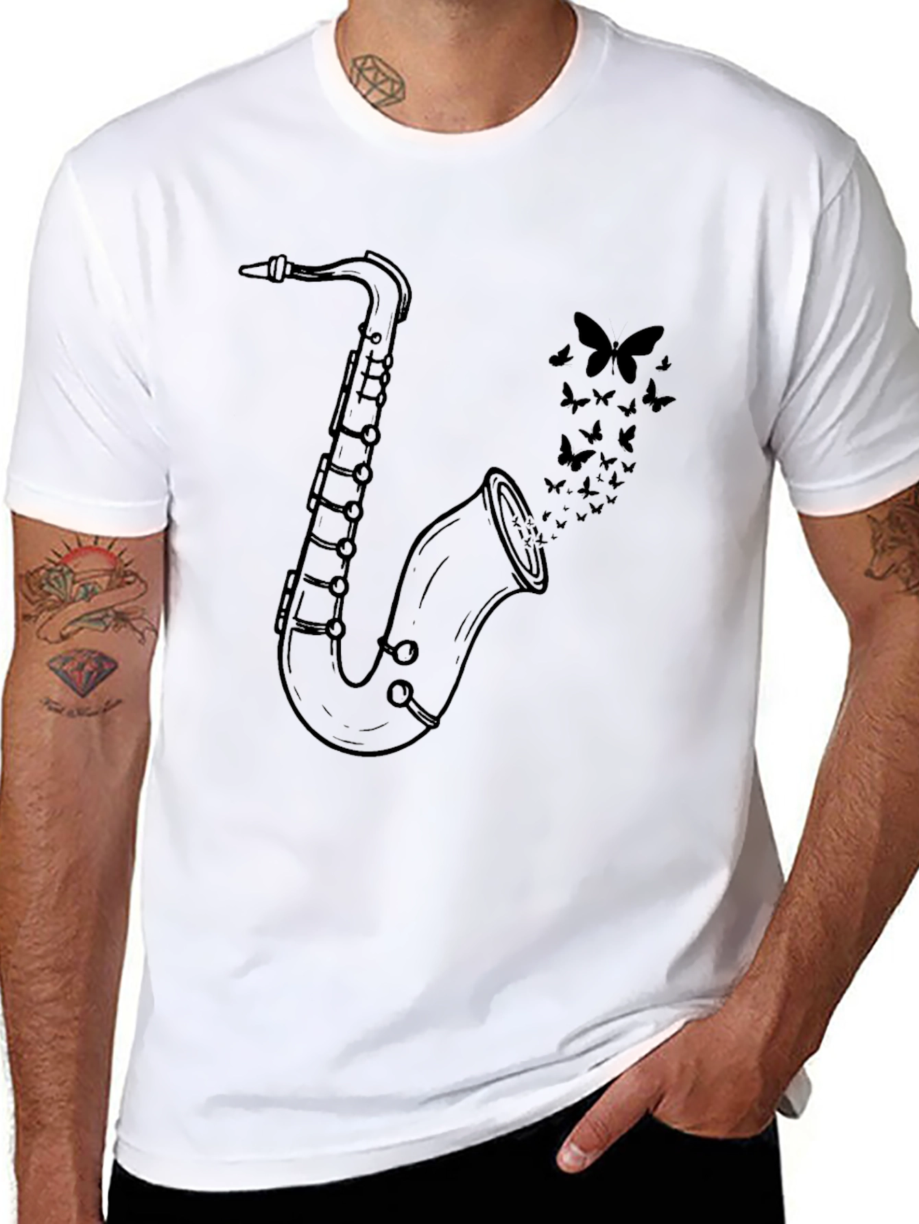 Saxophone & Butterflies Graphic Tee - Black