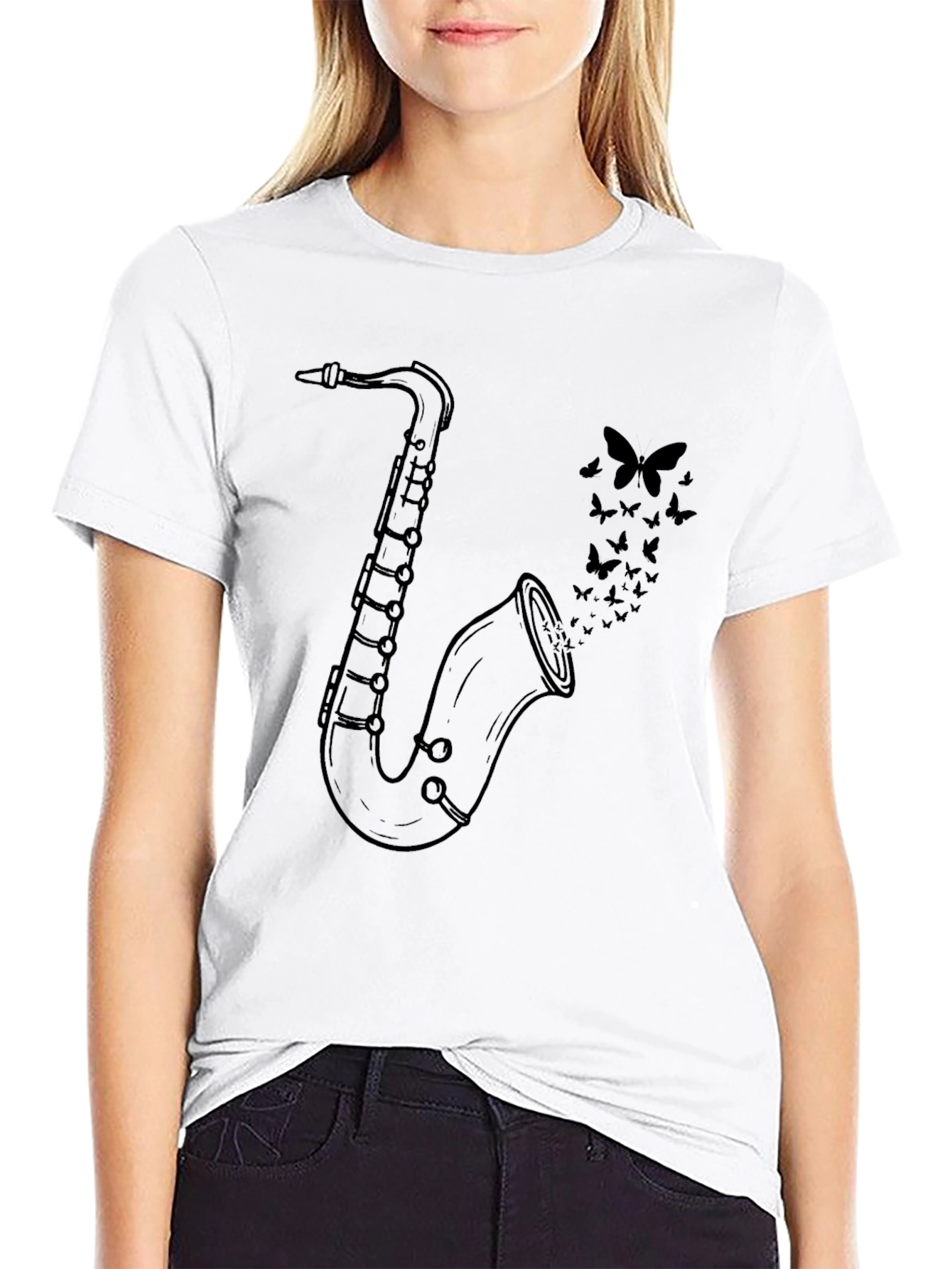 Saxophone & Butterflies Graphic Tee - Black