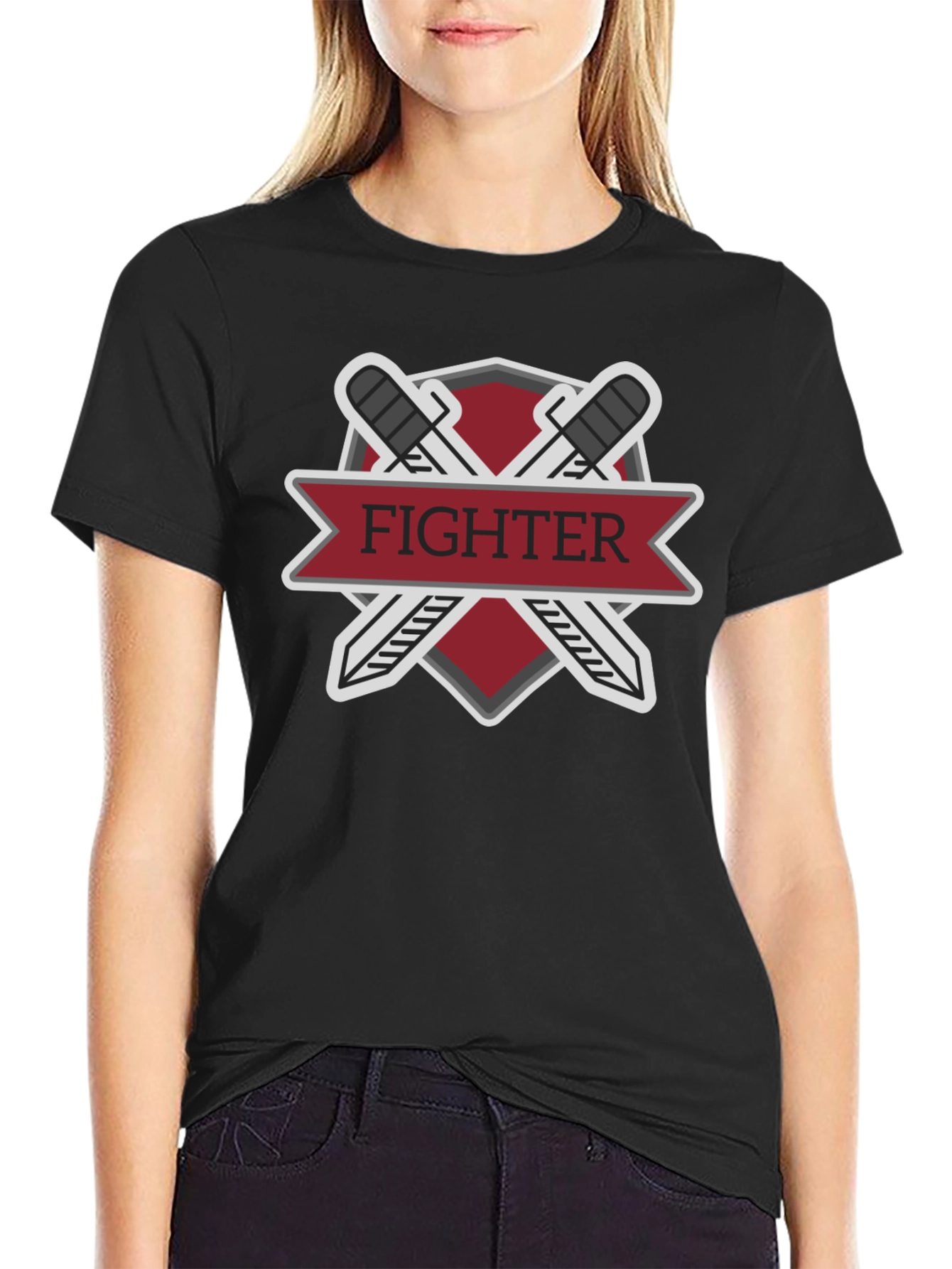 Fighter Sword Emblem Black T-Shirt